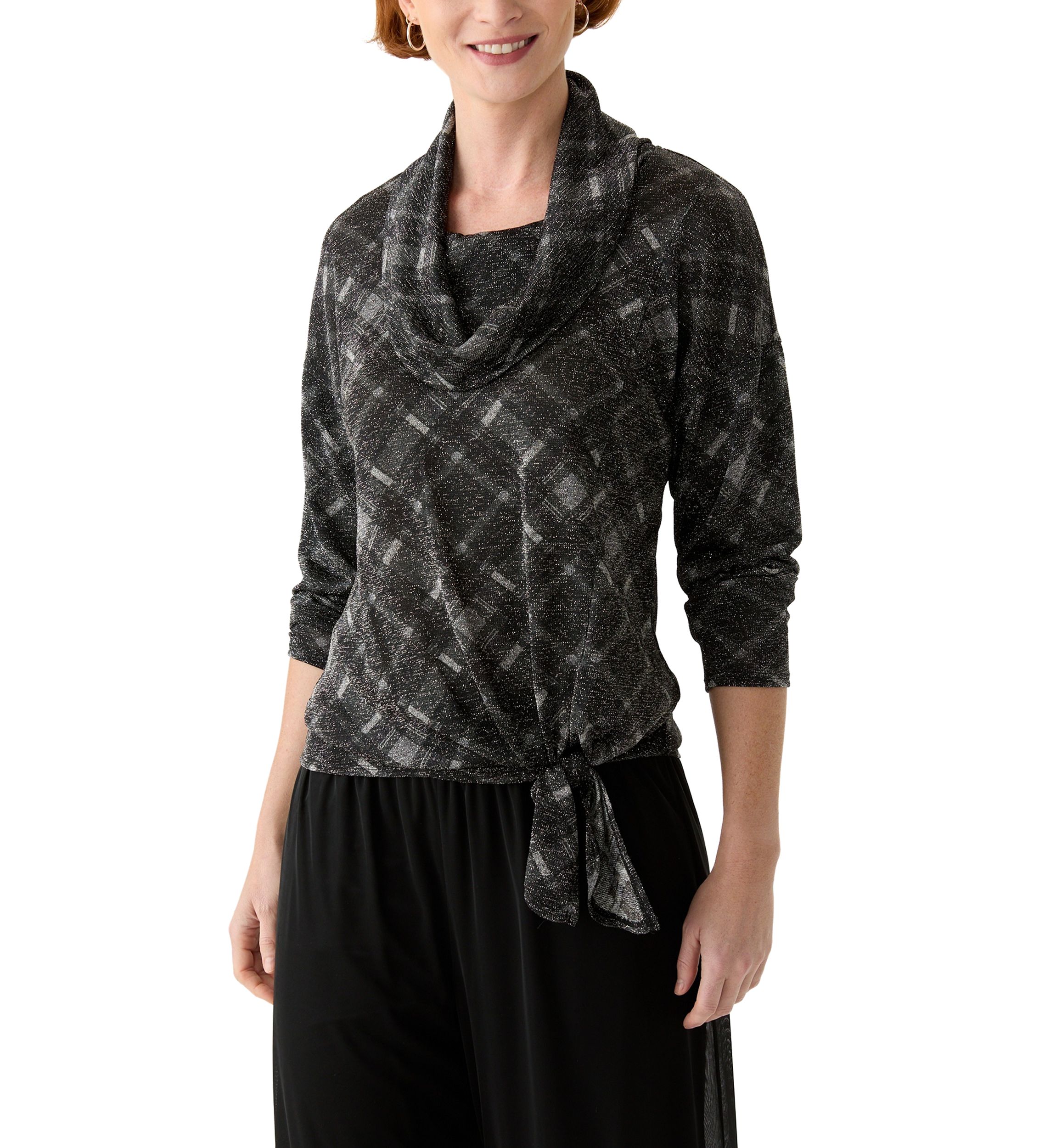 Womens Long Dolman Sleeve Cowl Neck Printed Poncho