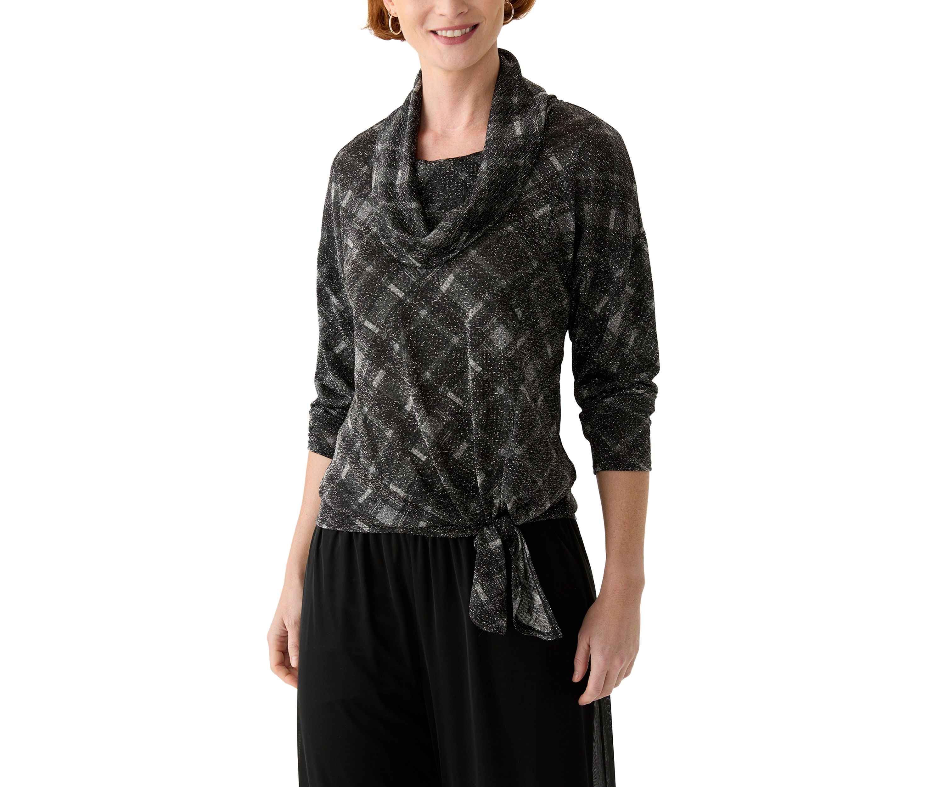 Womens Long Dolman Sleeve Cowl Neck Printed Poncho