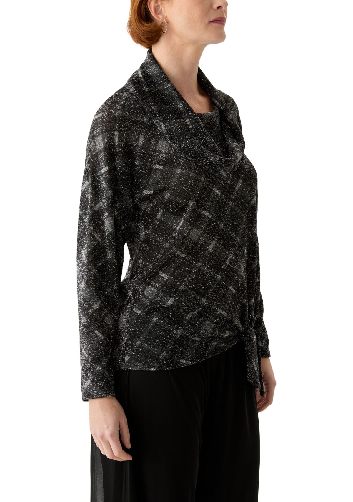 Womens Long Dolman Sleeve Cowl Neck Printed Poncho