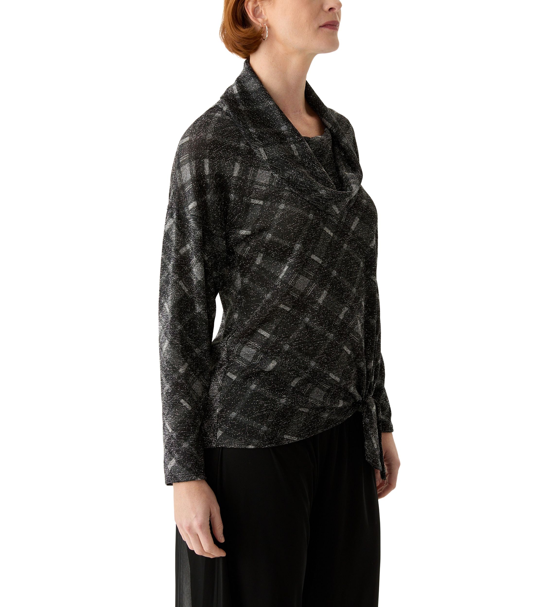 Womens Long Dolman Sleeve Cowl Neck Printed Poncho