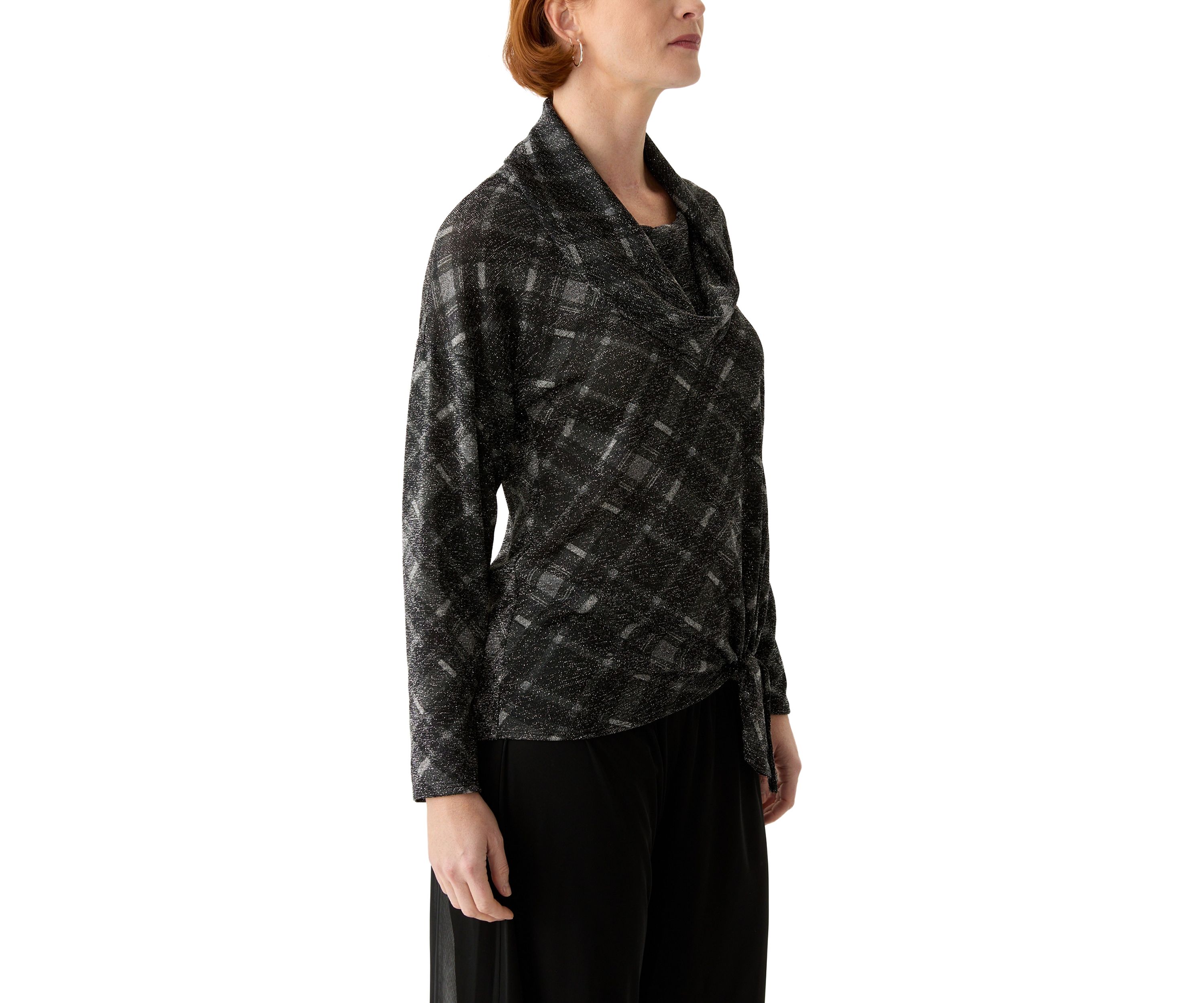 Womens Long Dolman Sleeve Cowl Neck Printed Poncho