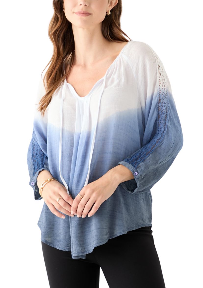 Womens 3/4 Sleeve Dip Dye Peasant Top