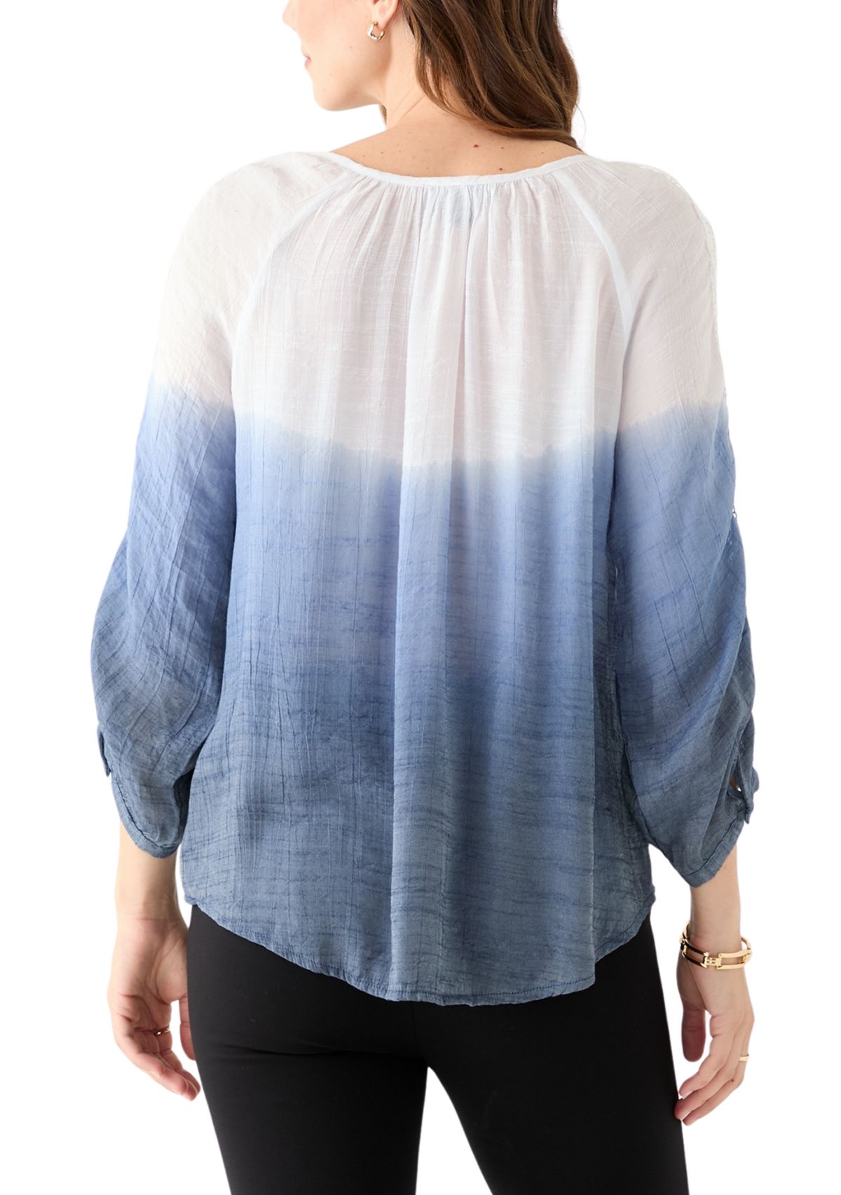 Womens 3/4 Sleeve Dip Dye Peasant Top