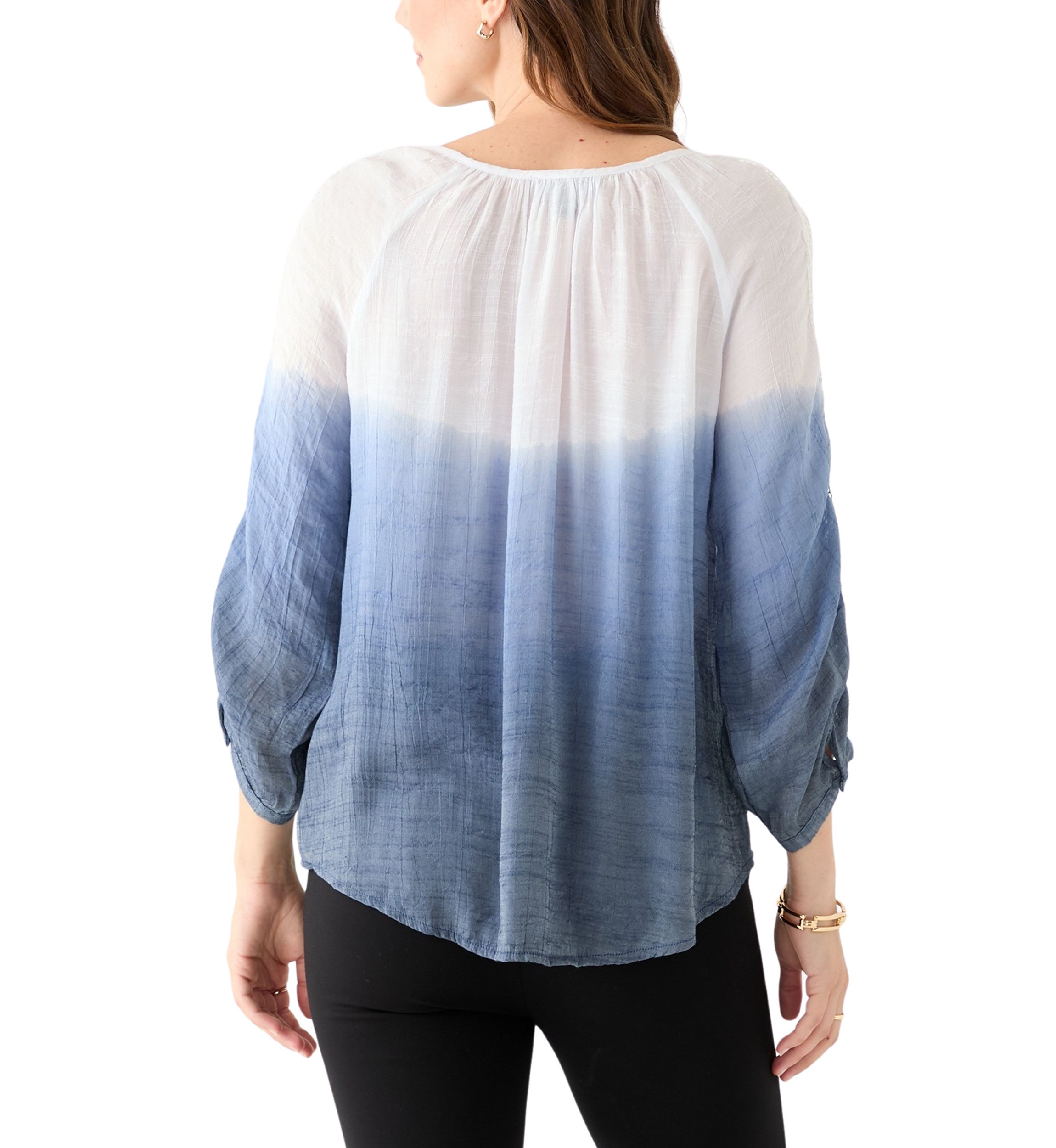 Womens 3/4 Sleeve Dip Dye Peasant Top