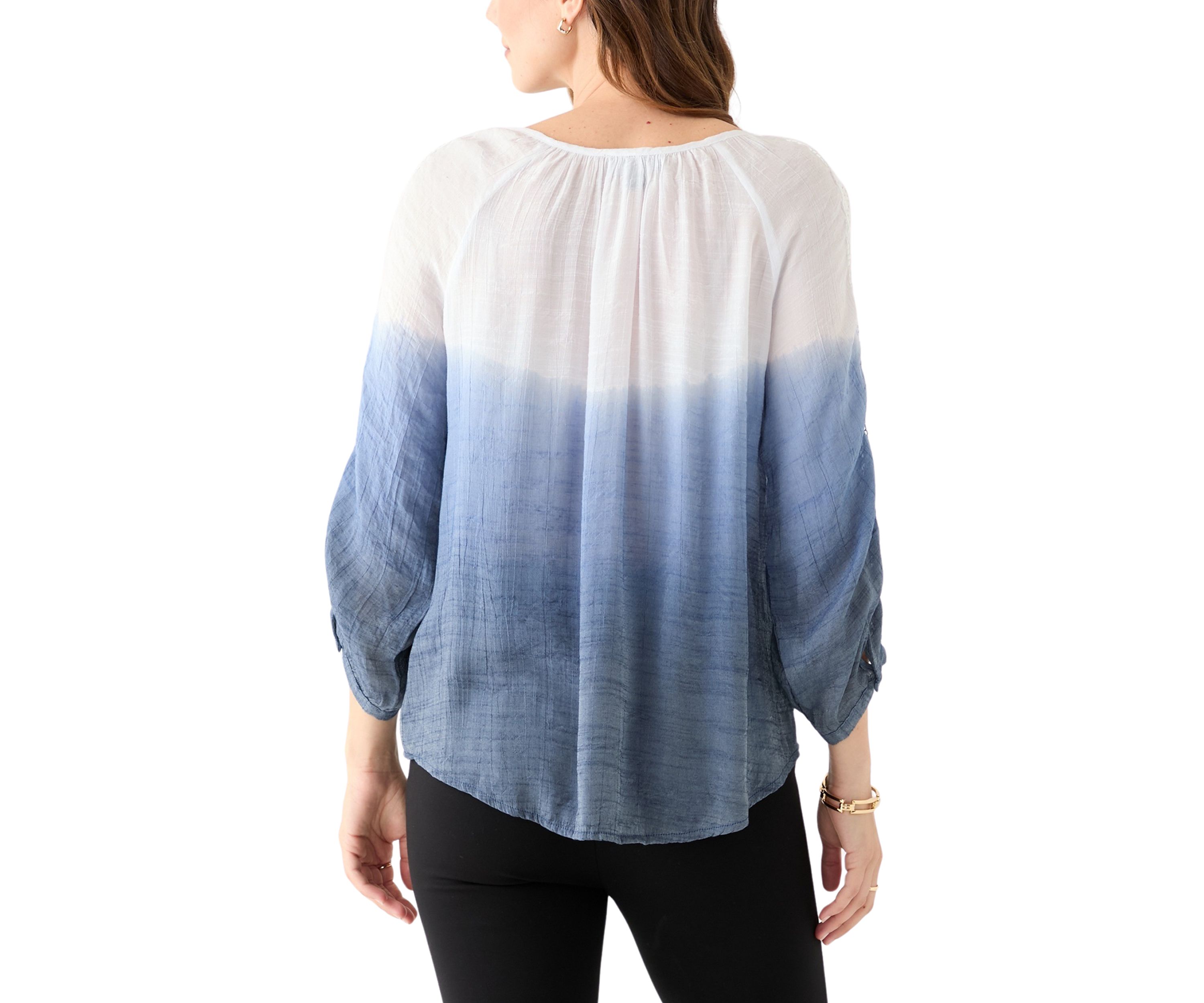 Womens 3/4 Sleeve Dip Dye Peasant Top