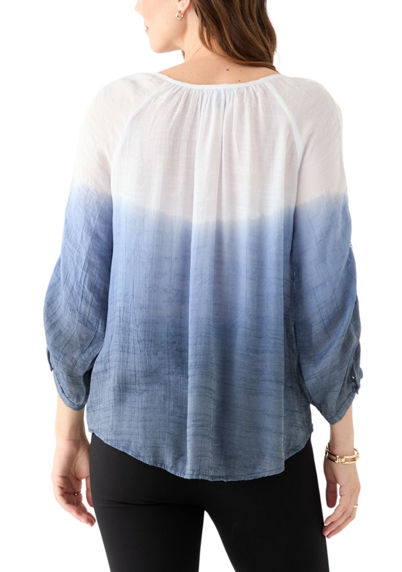 Womens 3/4 Sleeve Dip Dye Peasant Top