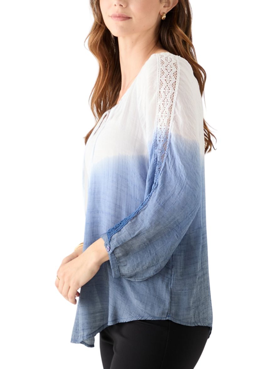 Womens 3/4 Sleeve Dip Dye Peasant Top