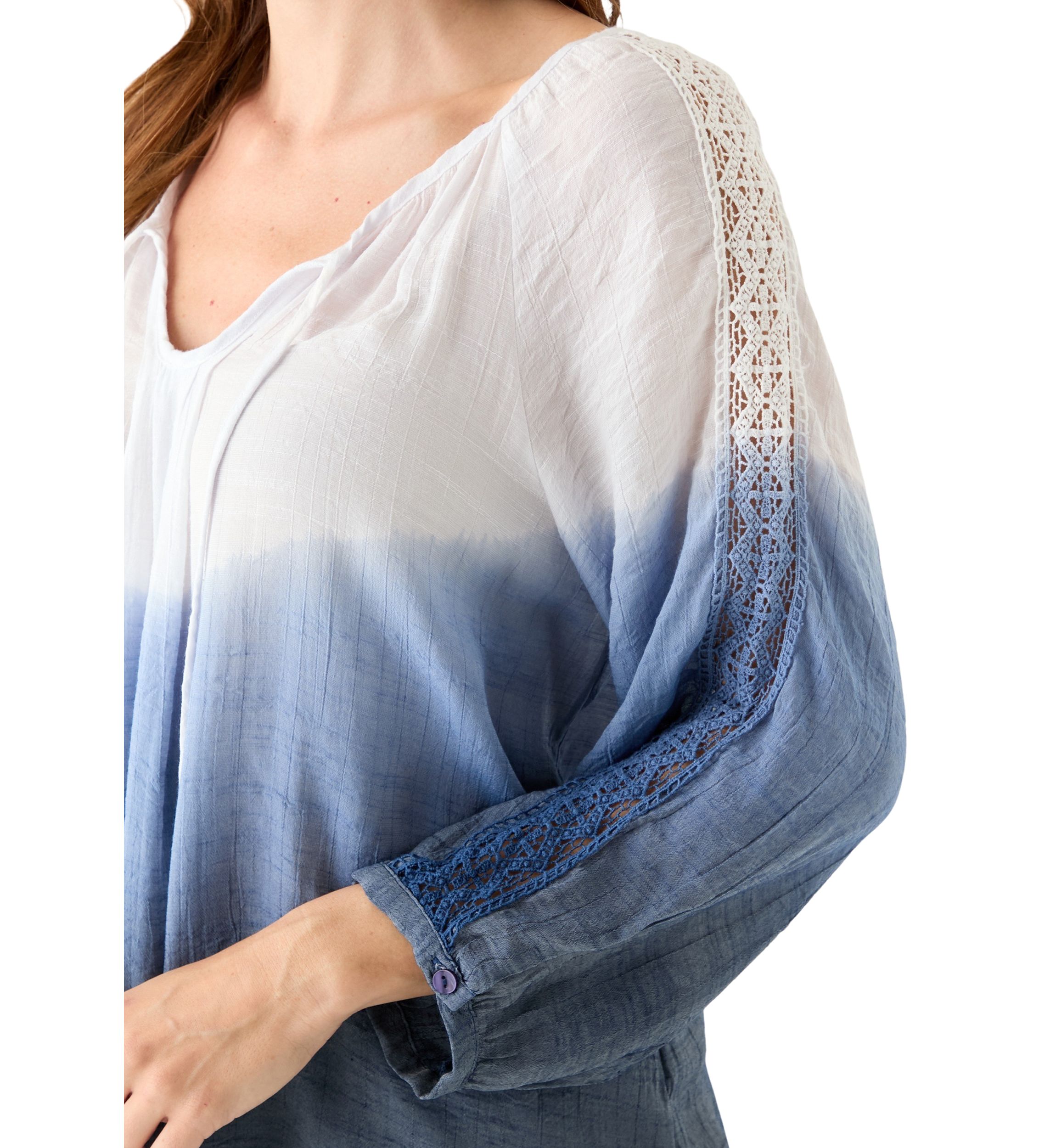 Womens 3/4 Sleeve Dip Dye Peasant Top