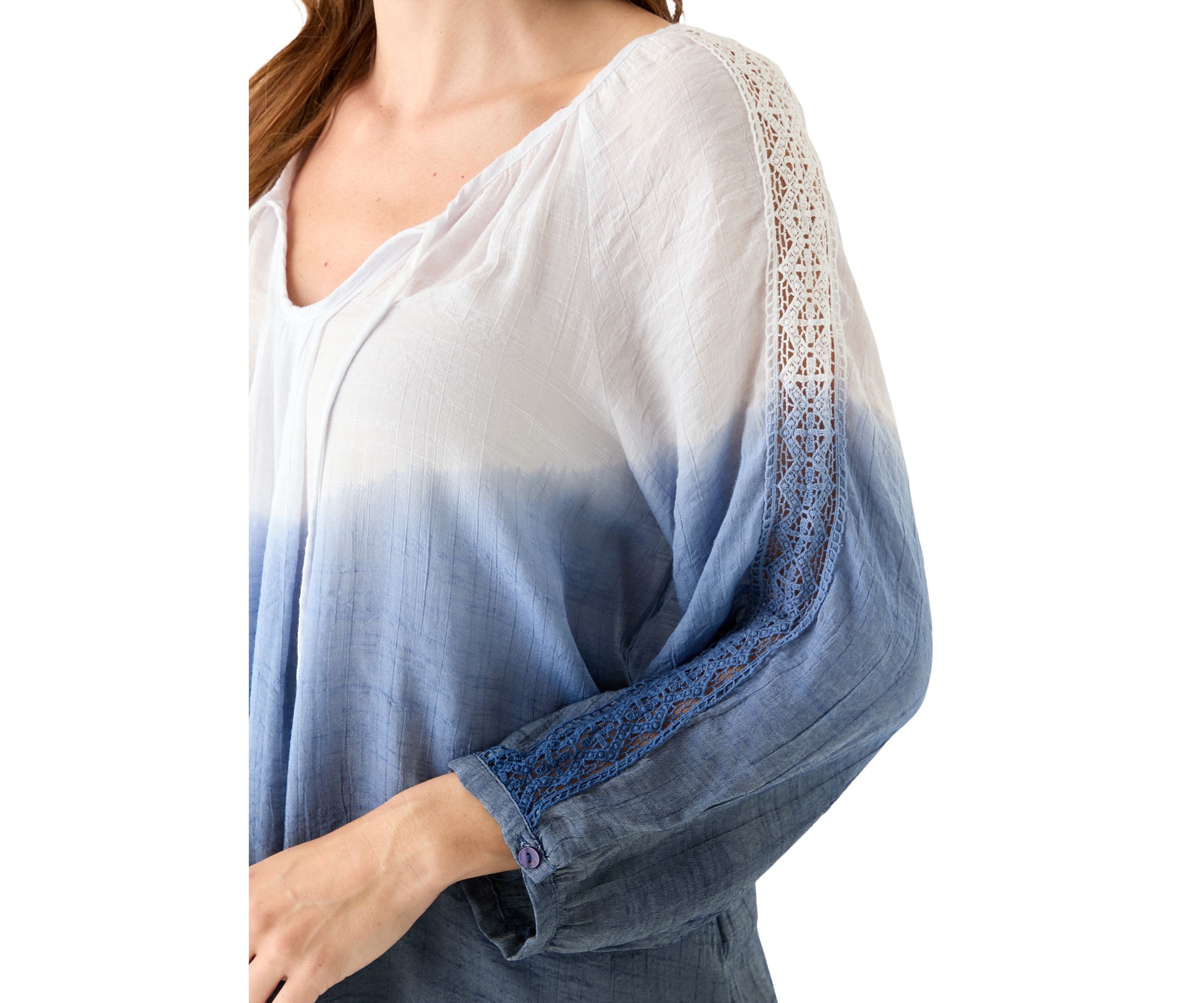 Womens 3/4 Sleeve Dip Dye Peasant Top