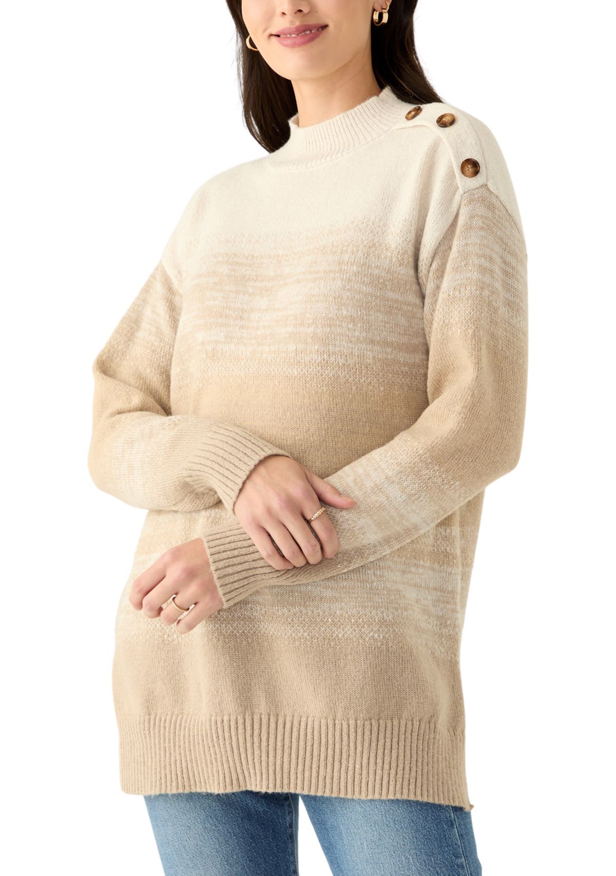 Womens Long Sleeve Ombré Button Shoulder Sweater