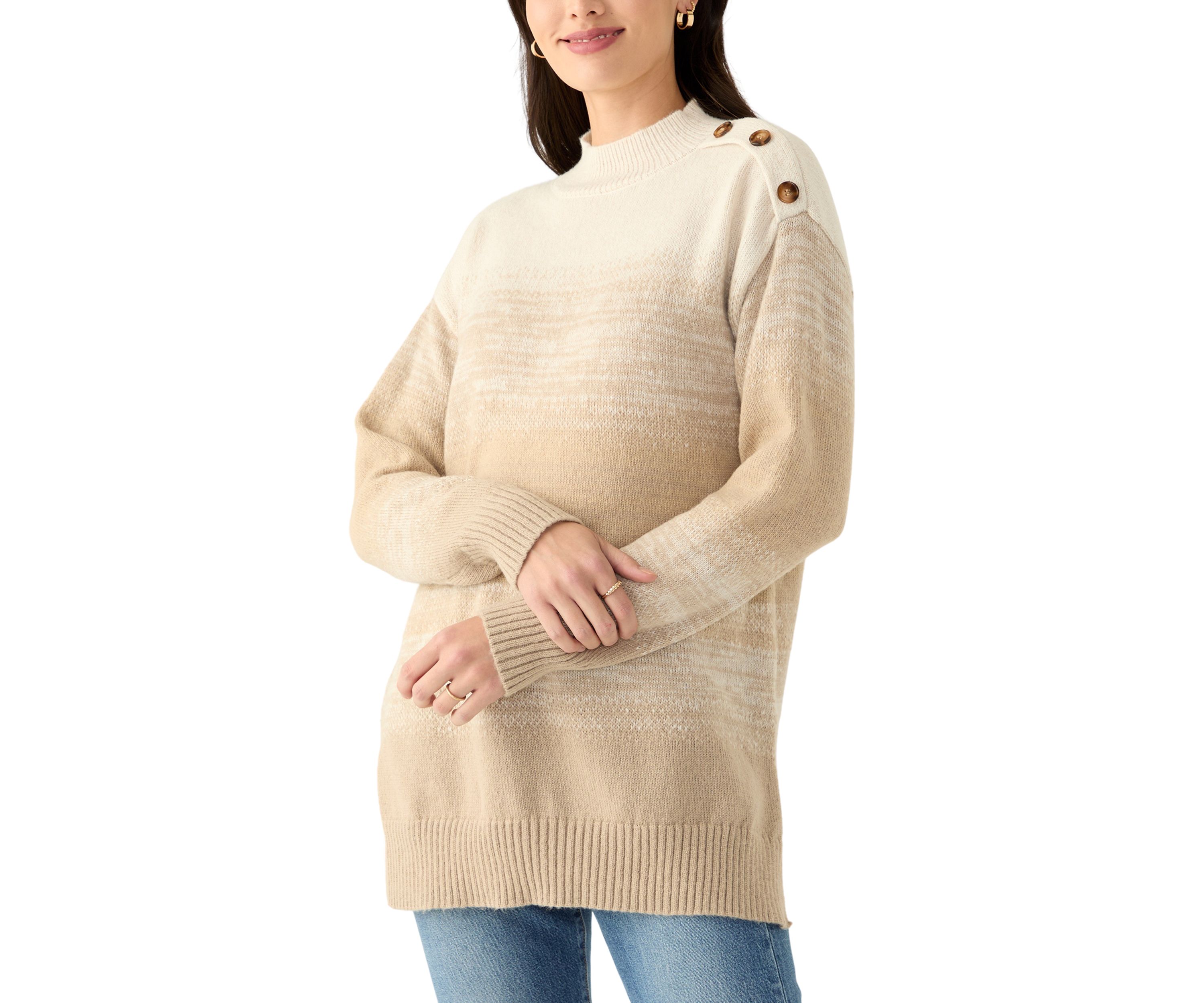 Womens Long Sleeve Ombré Button Shoulder Sweater