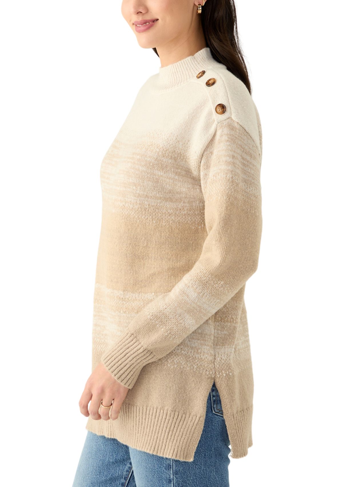 Womens Long Sleeve Ombré Button Shoulder Sweater
