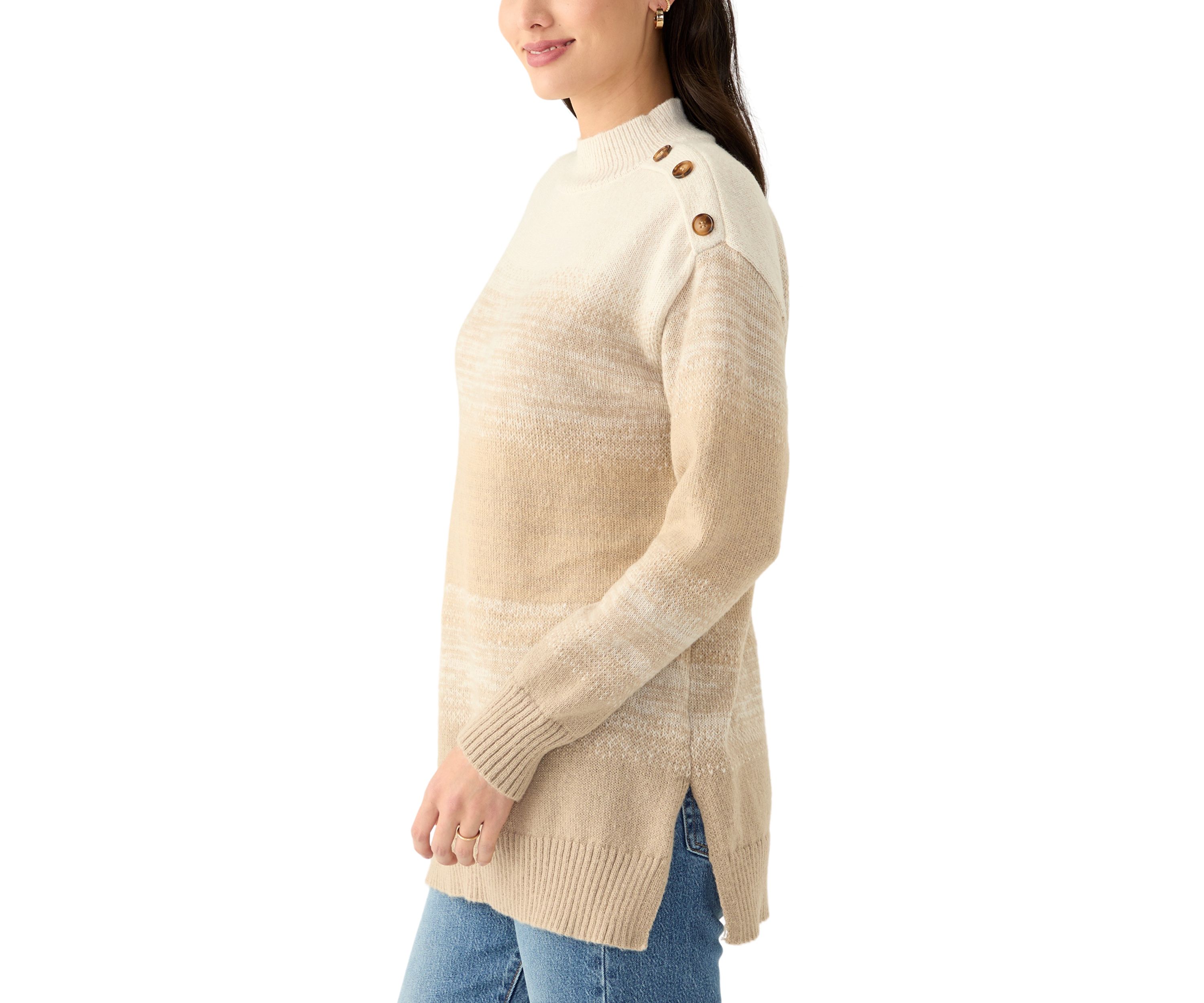 Womens Long Sleeve Ombré Button Shoulder Sweater