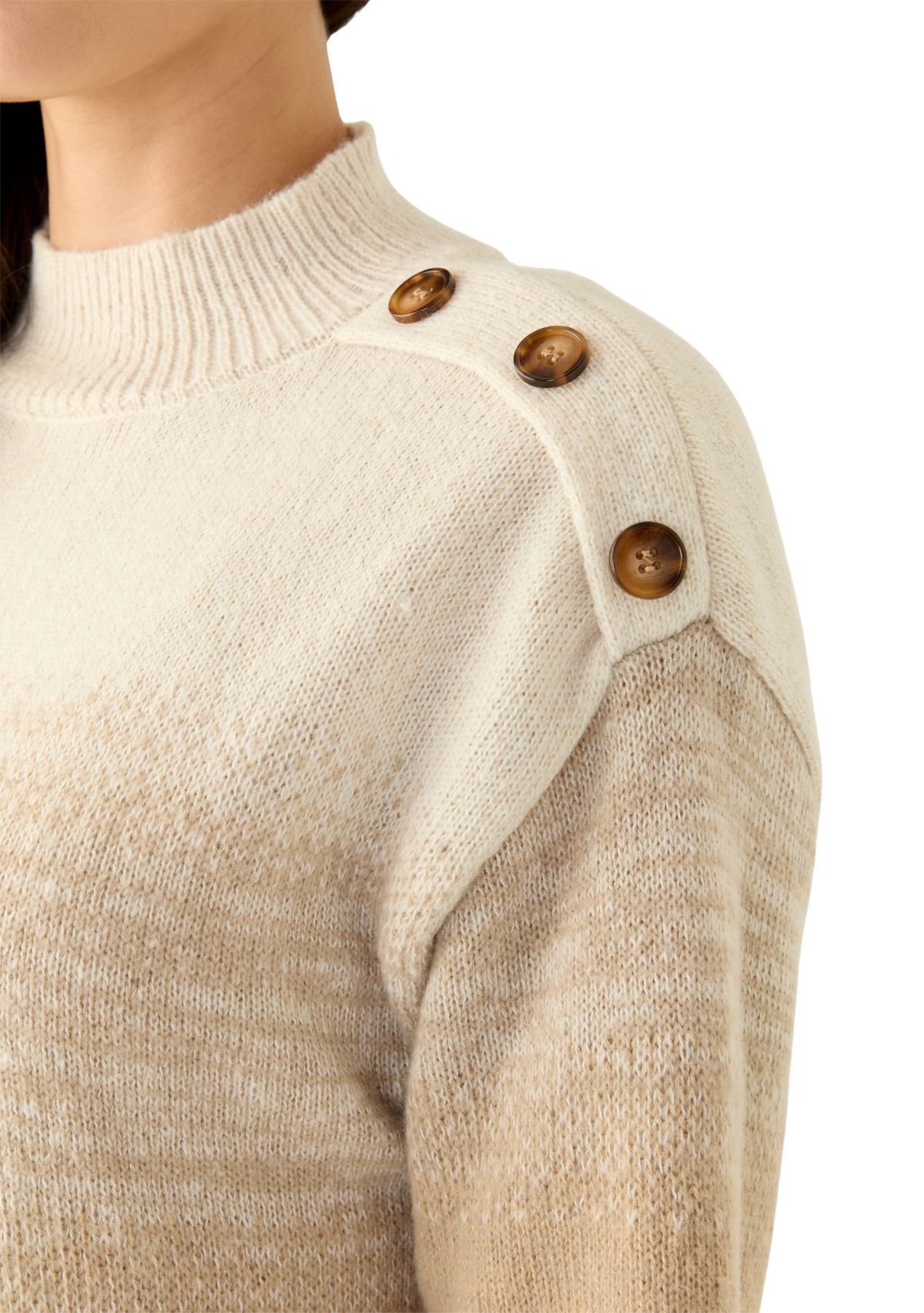 Womens Long Sleeve Ombré Button Shoulder Sweater