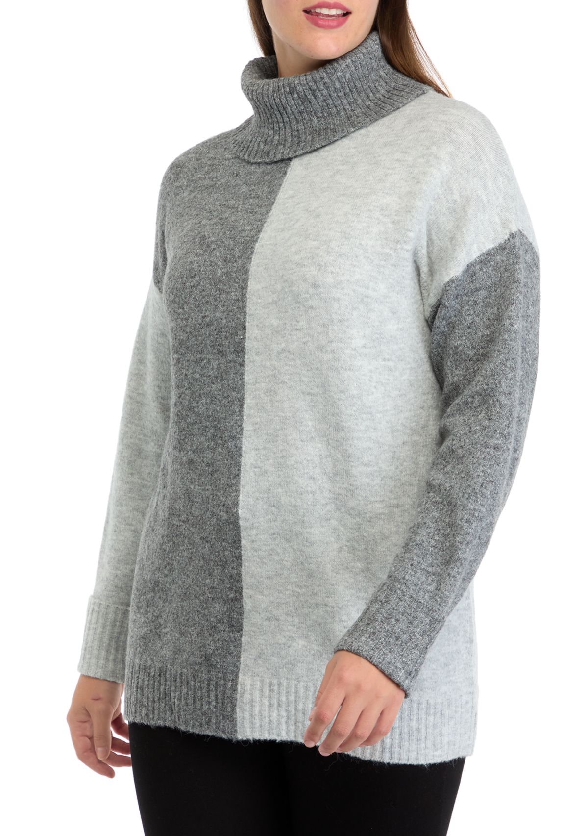 Womens Long Sleeve Turtleneck Color Block Sweater