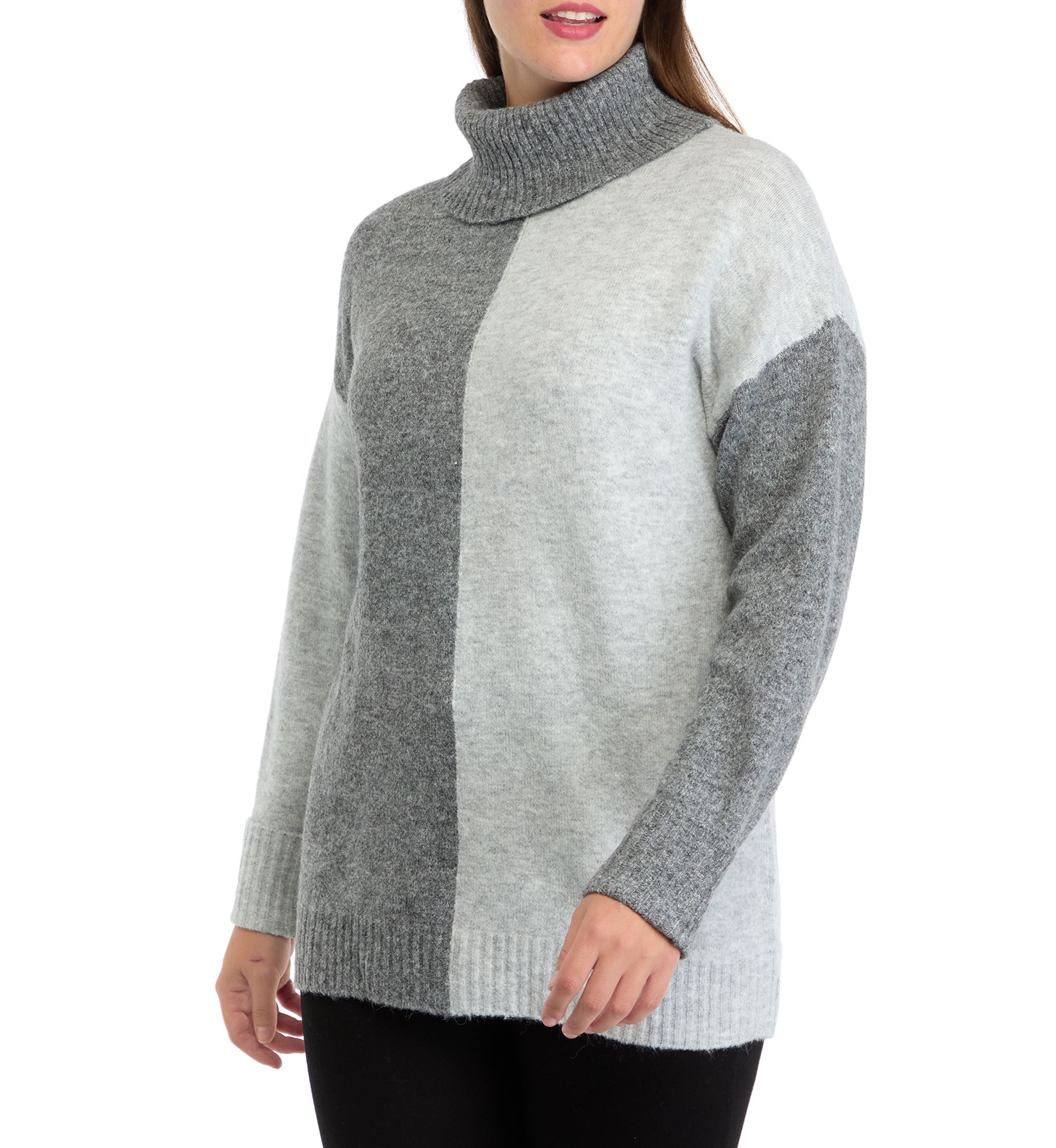 Womens Long Sleeve Turtleneck Color Block Sweater