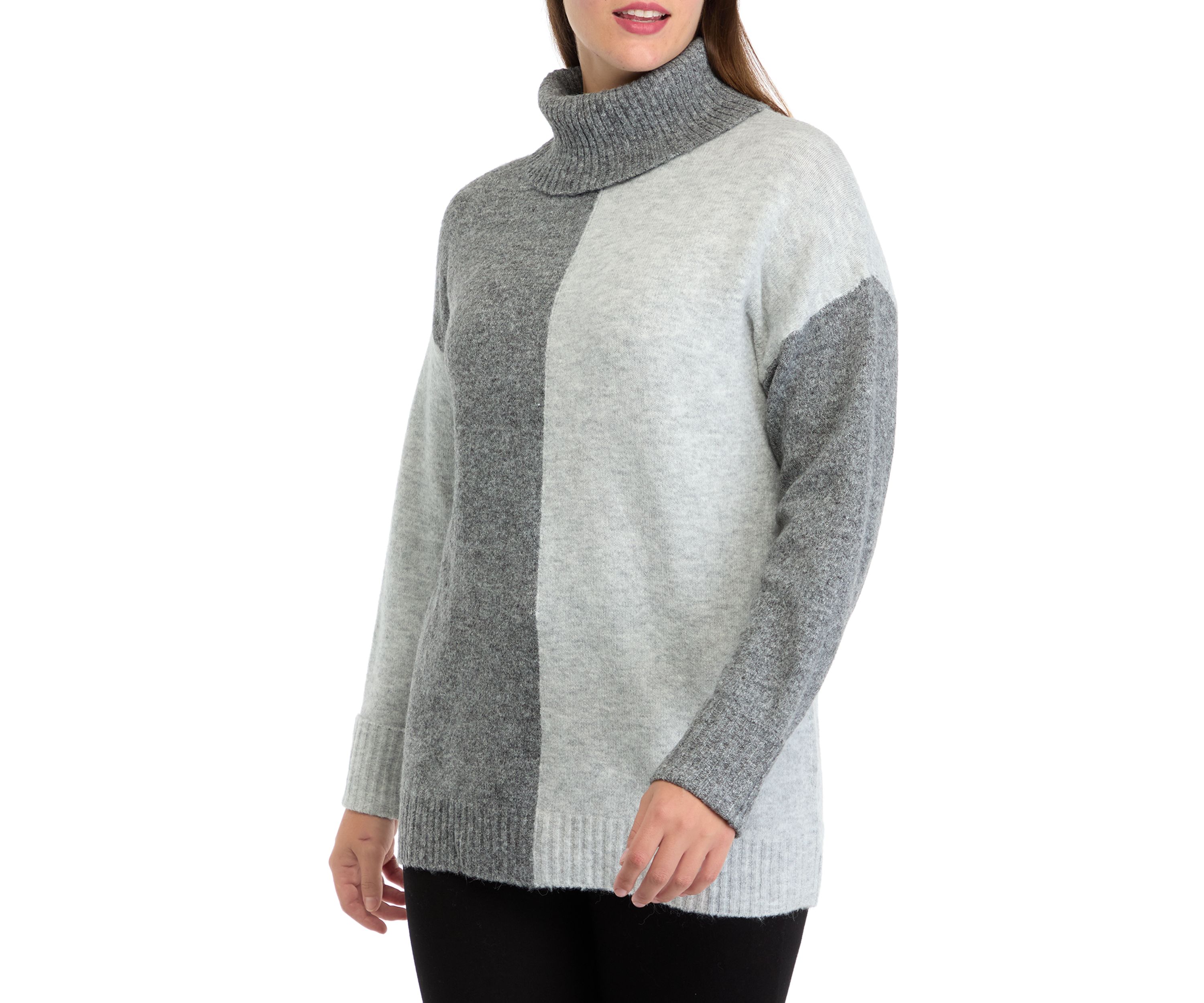 Womens Long Sleeve Turtleneck Color Block Sweater