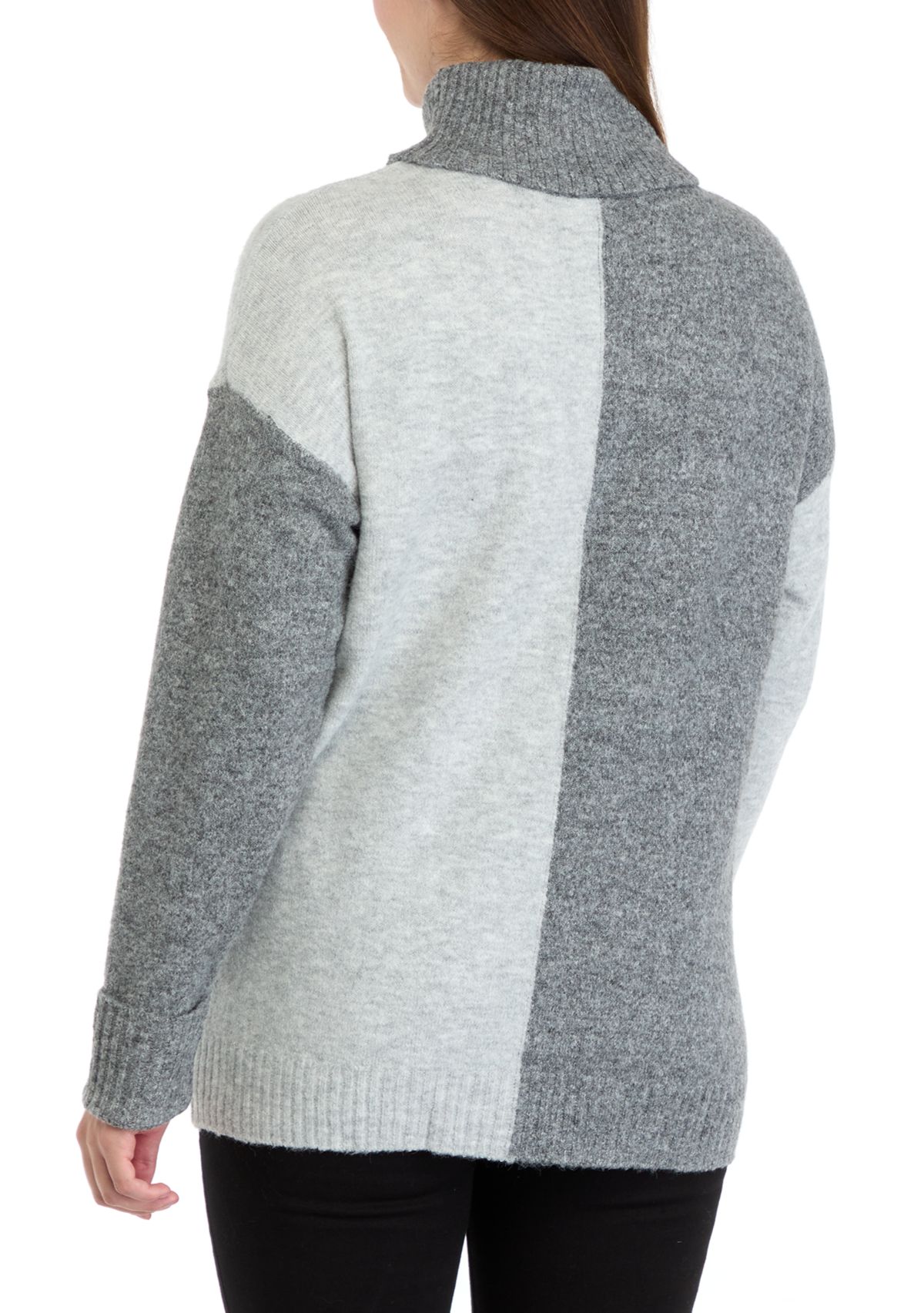Womens Long Sleeve Turtleneck Color Block Sweater