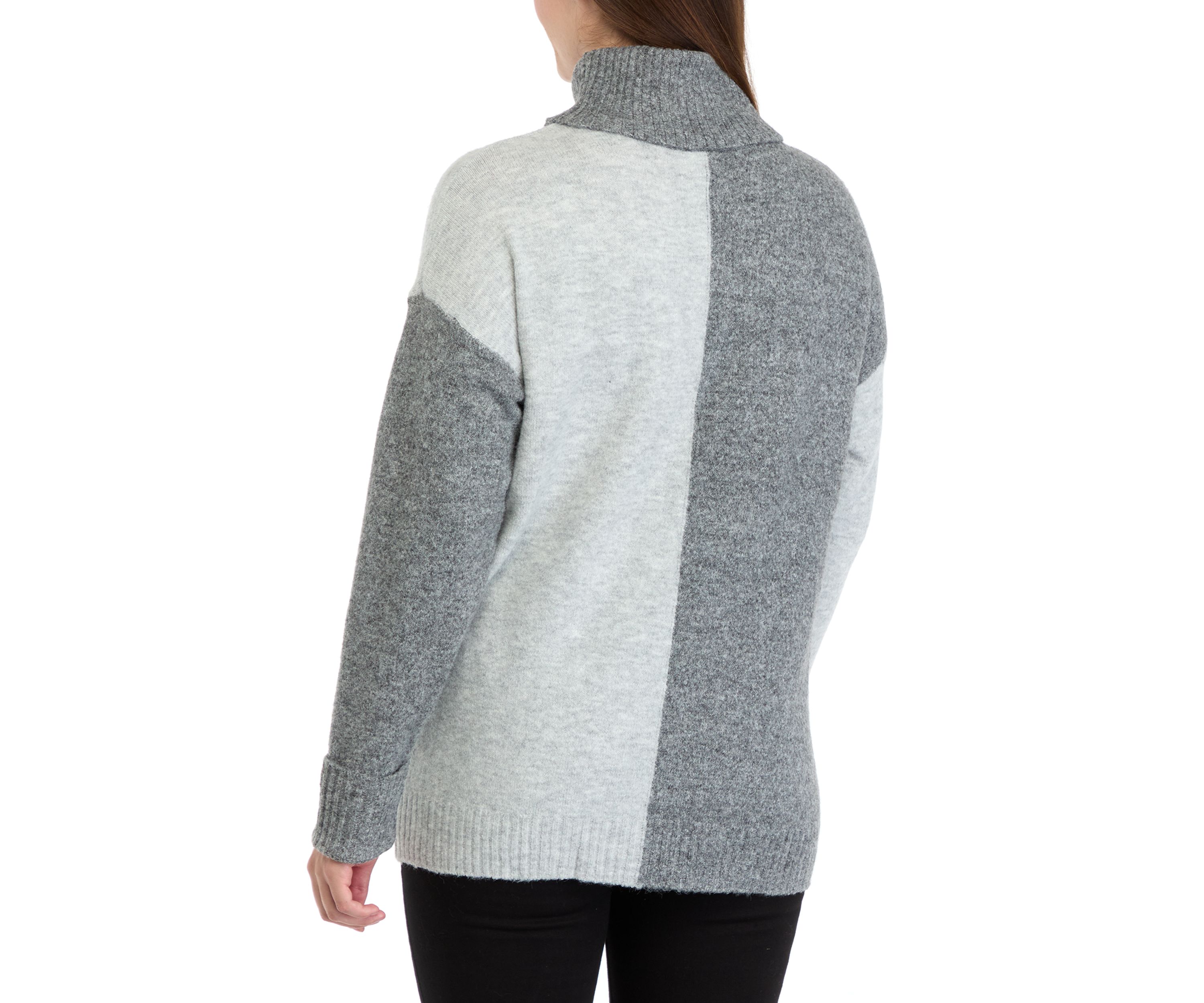 Womens Long Sleeve Turtleneck Color Block Sweater