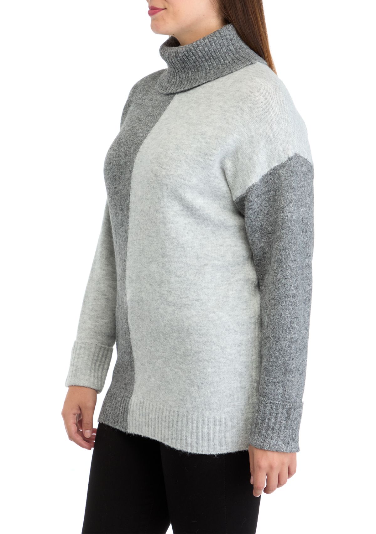 Womens Long Sleeve Turtleneck Color Block Sweater