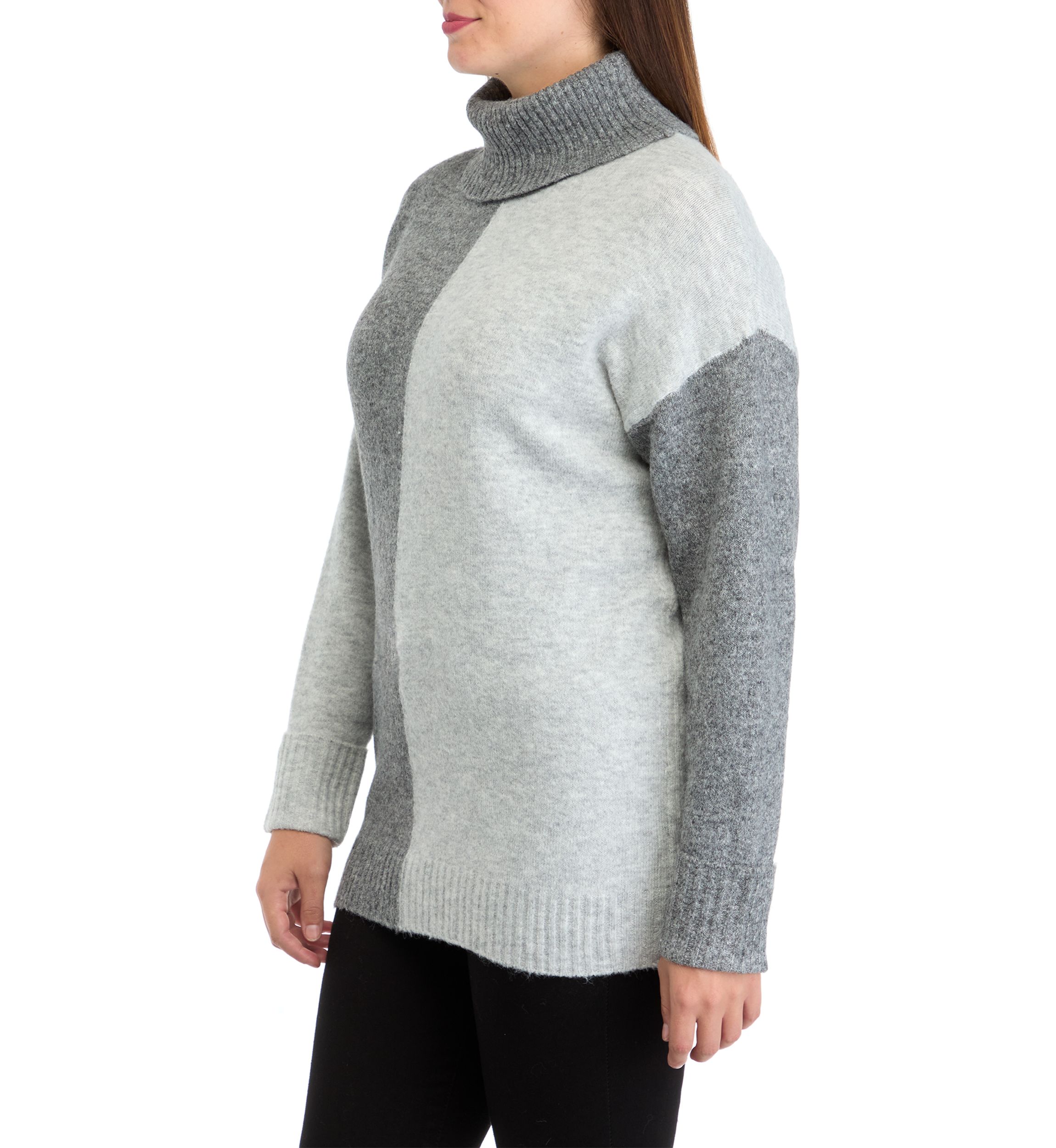 Womens Long Sleeve Turtleneck Color Block Sweater