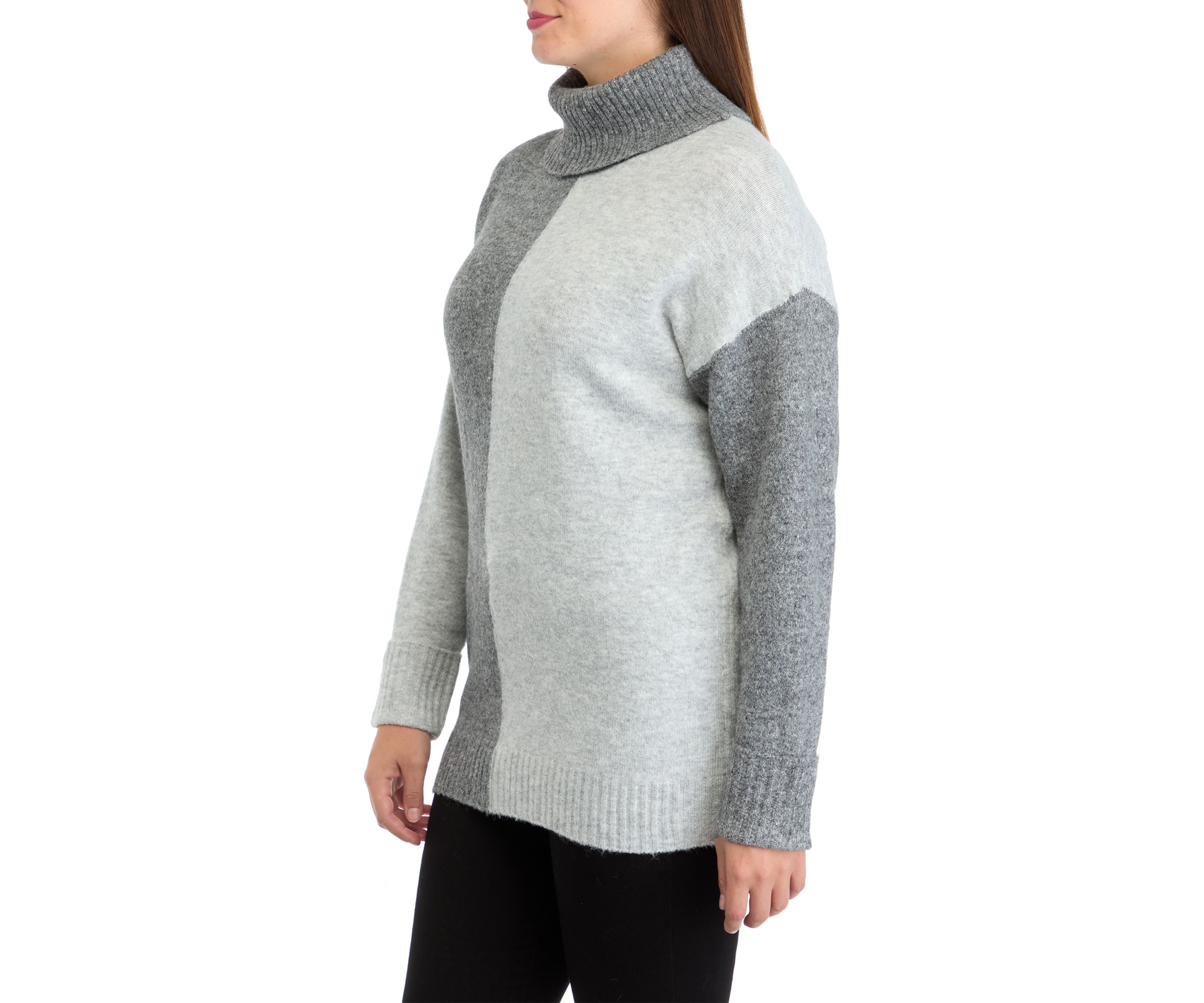 Womens Long Sleeve Turtleneck Color Block Sweater