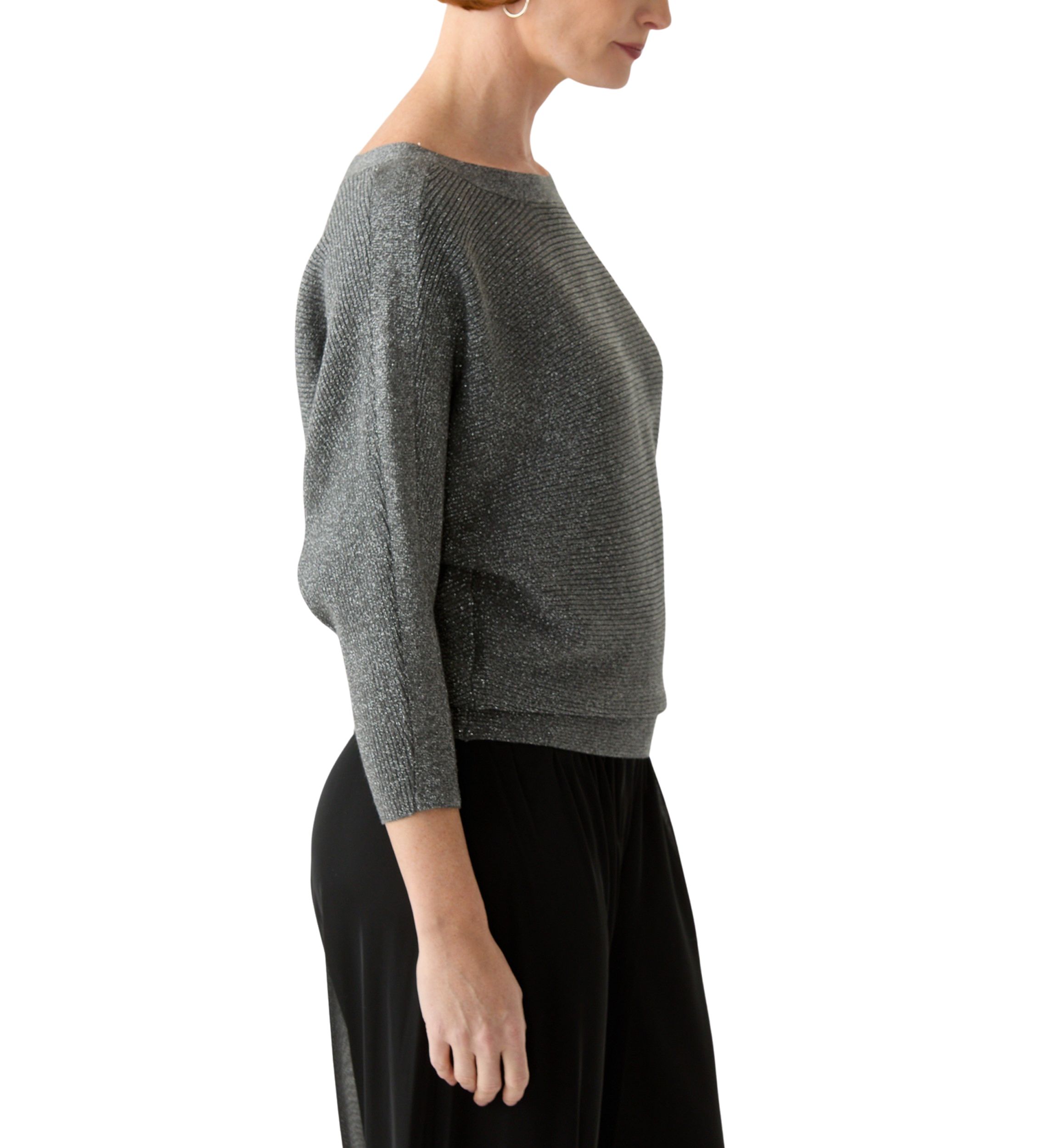 Womens 3/4 Sleeve Shine Dolman Sweater 