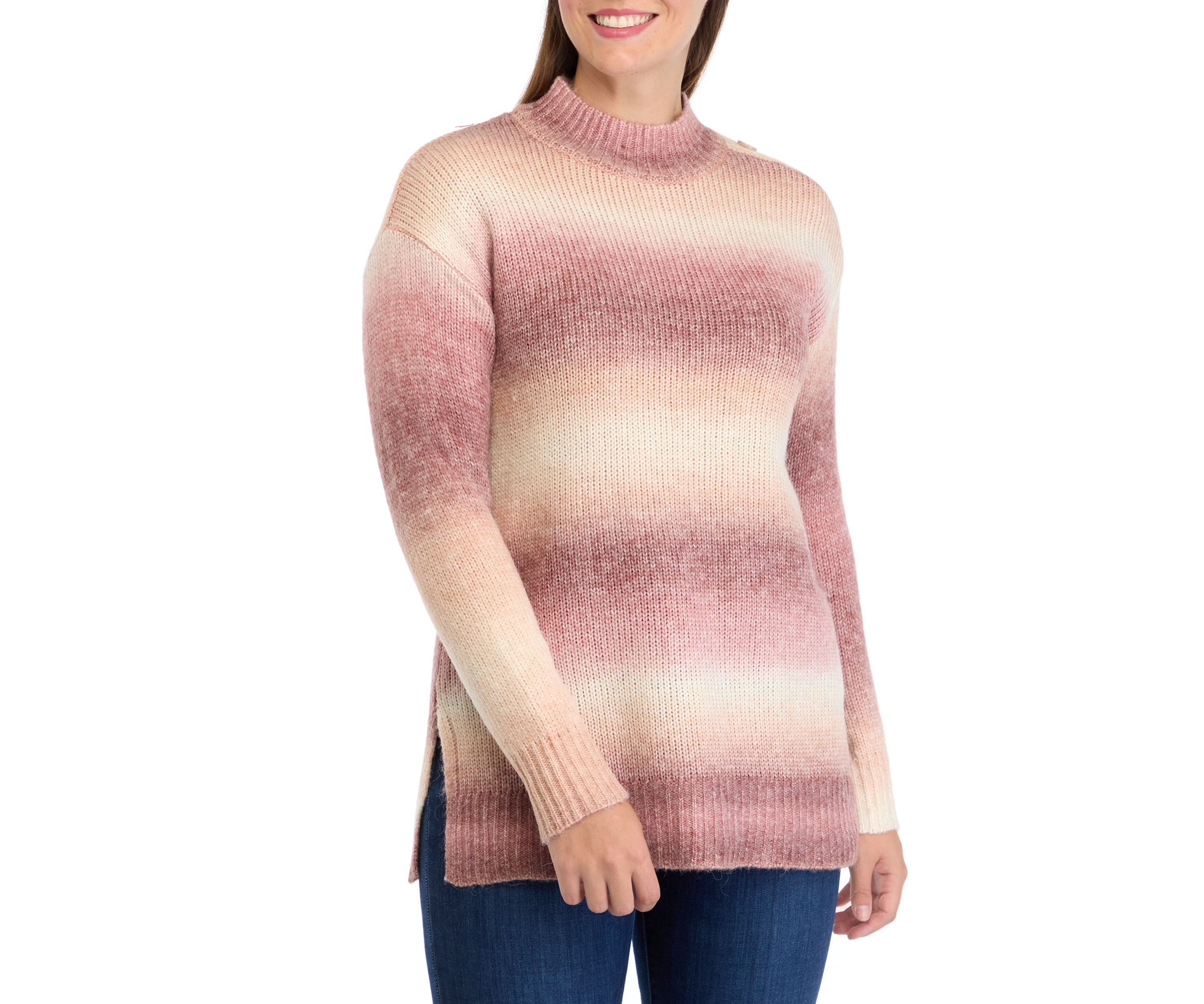 Womens Long Sleeve Ombré Button Shoulder Sweater