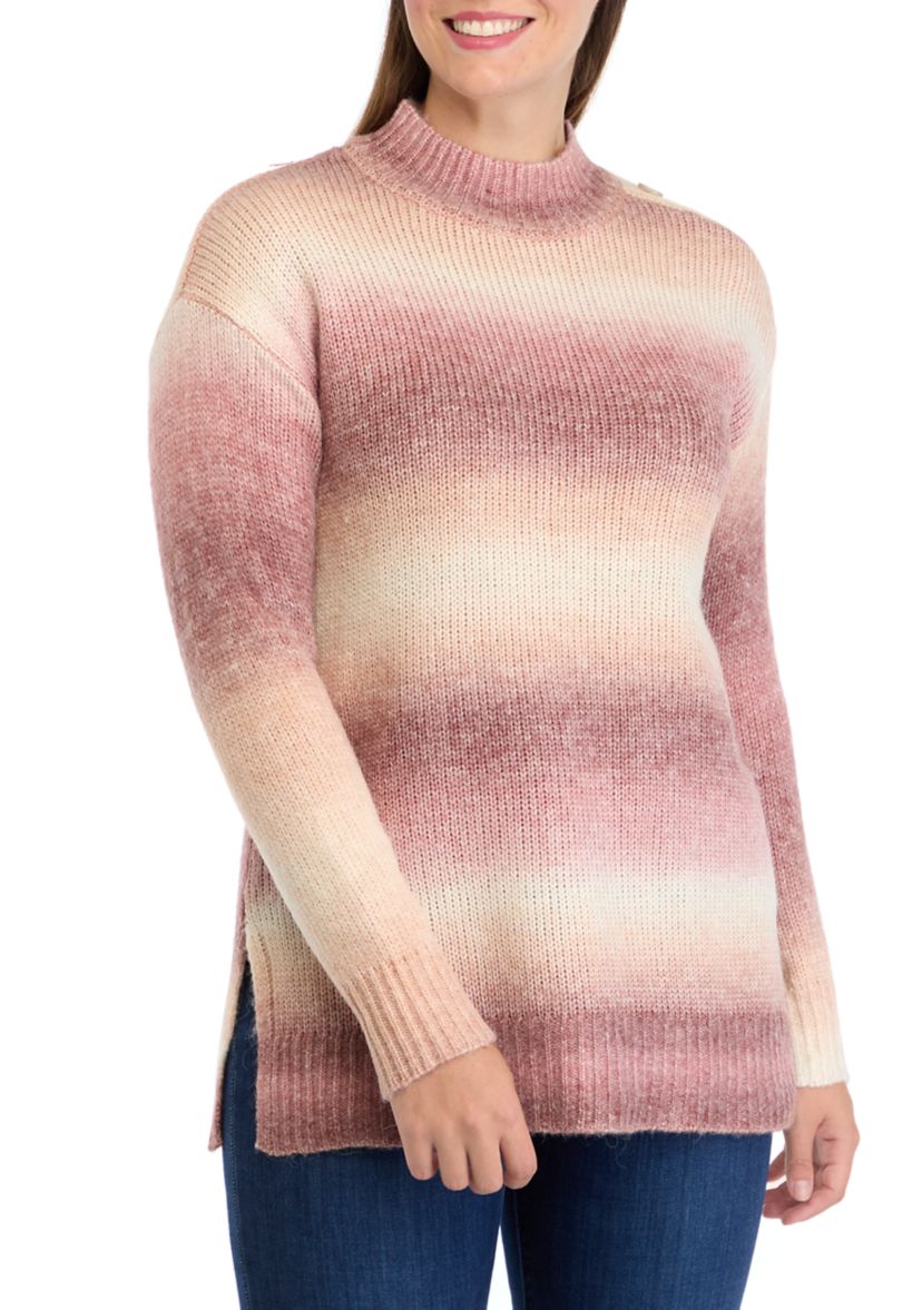 Womens Long Sleeve Ombré Button Shoulder Sweater