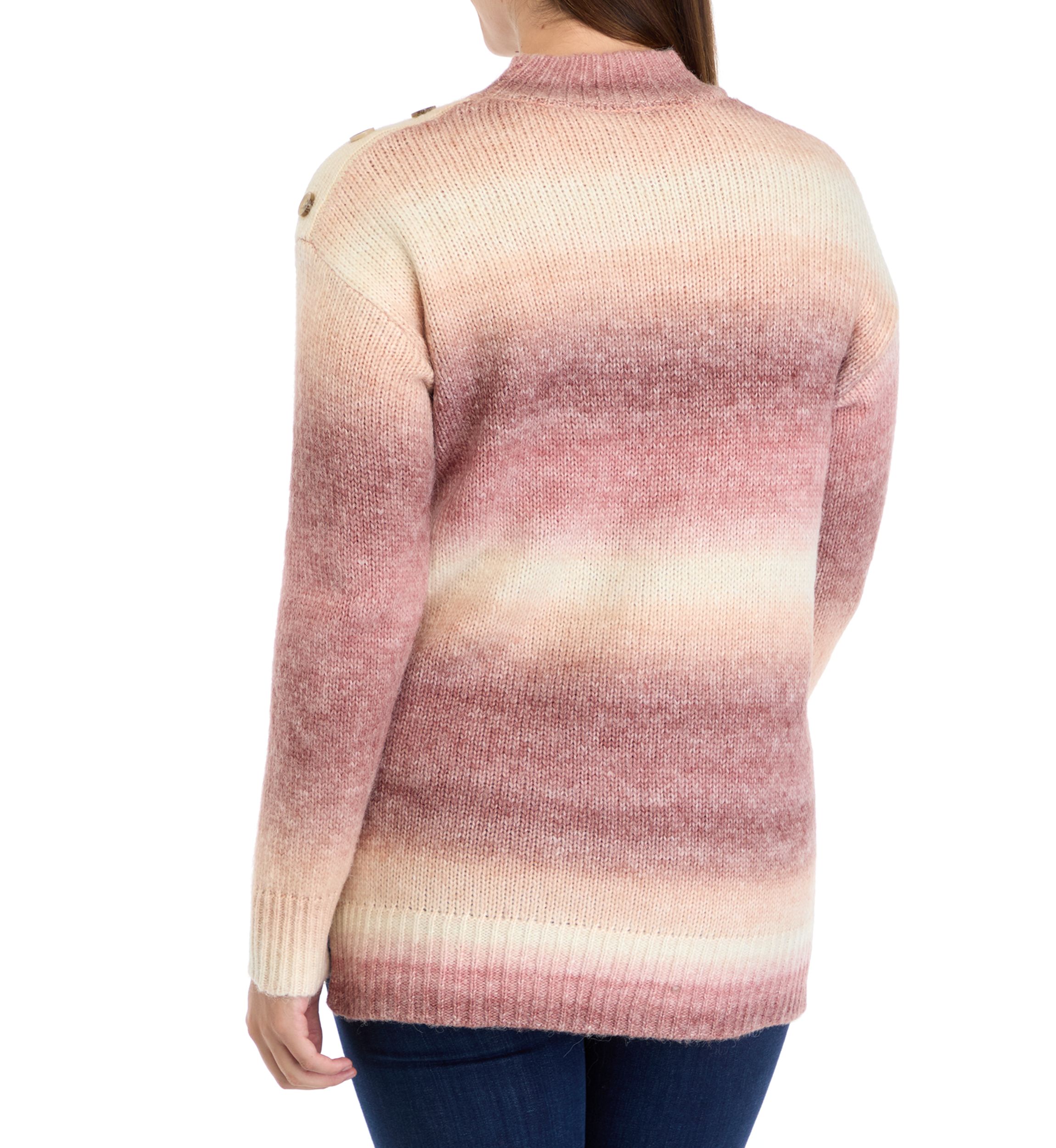 Womens Long Sleeve Ombré Button Shoulder Sweater