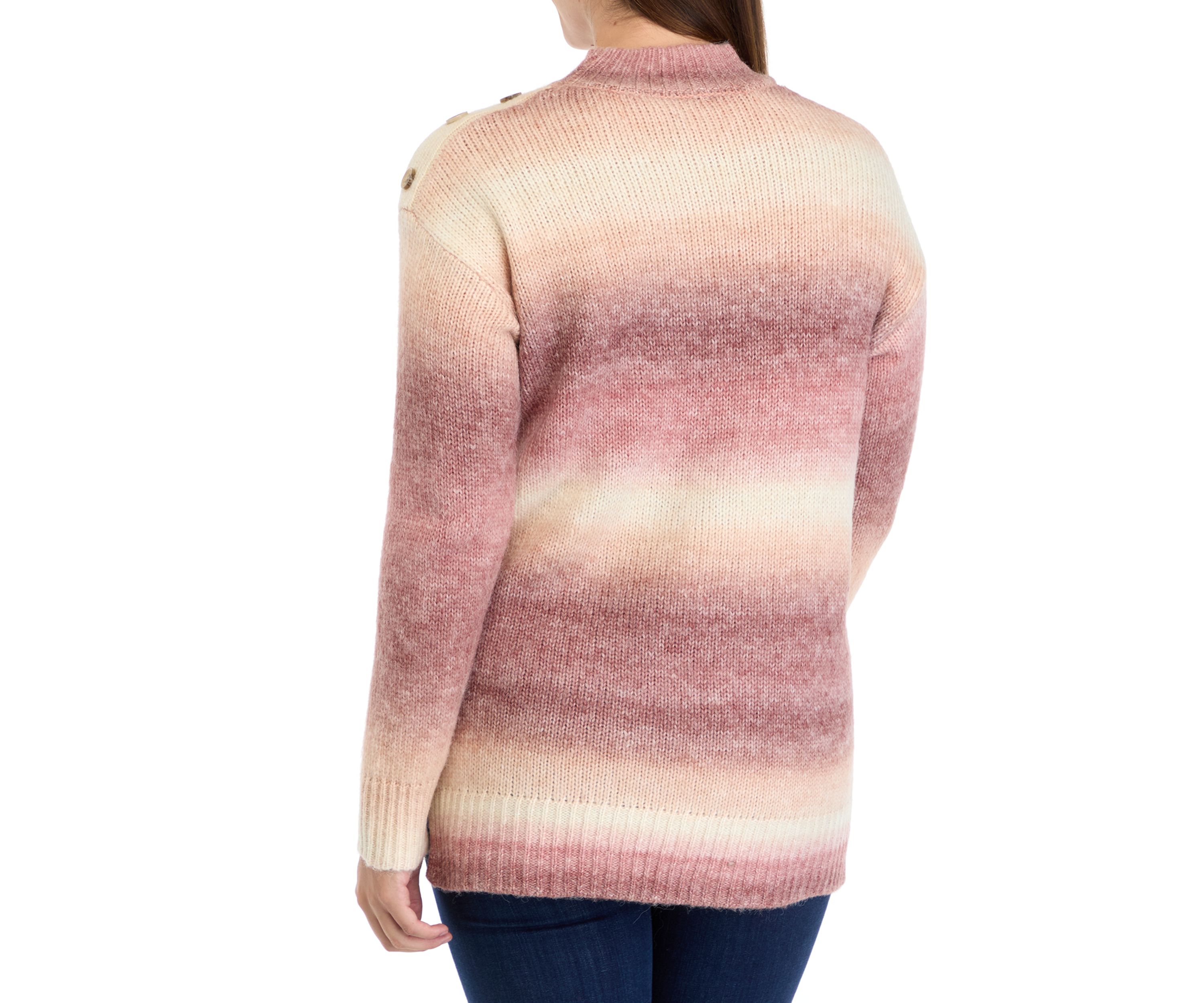Womens Long Sleeve Ombré Button Shoulder Sweater