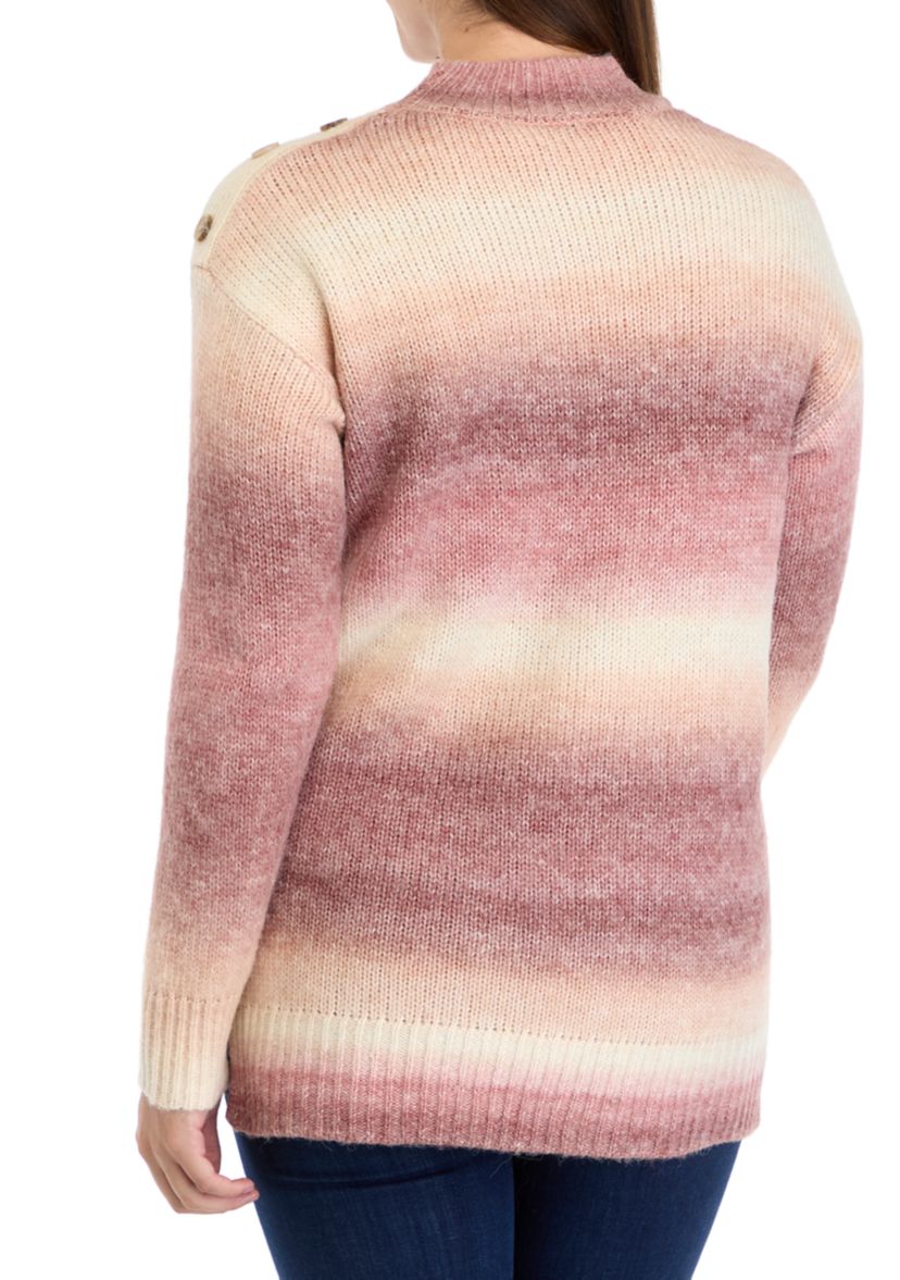 Womens Long Sleeve Ombré Button Shoulder Sweater