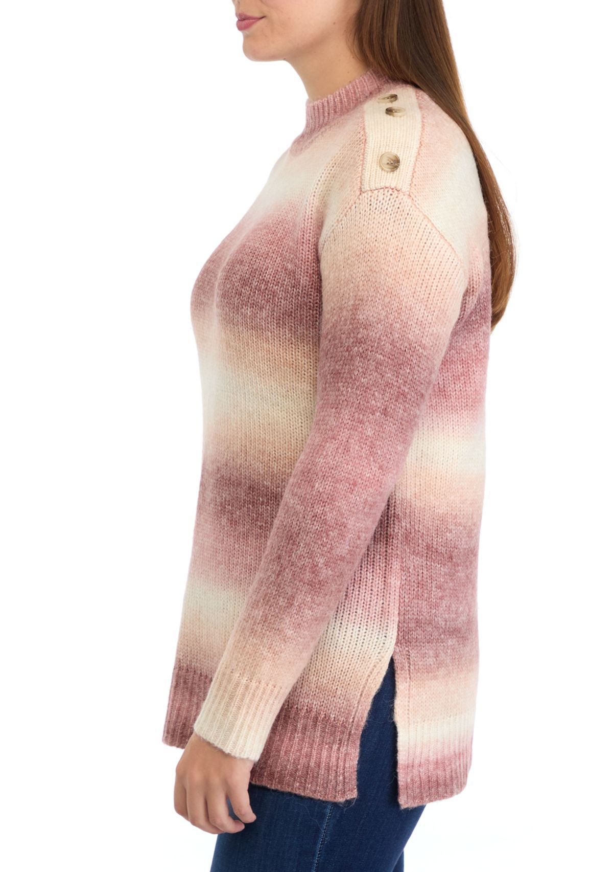 Womens Long Sleeve Ombré Button Shoulder Sweater