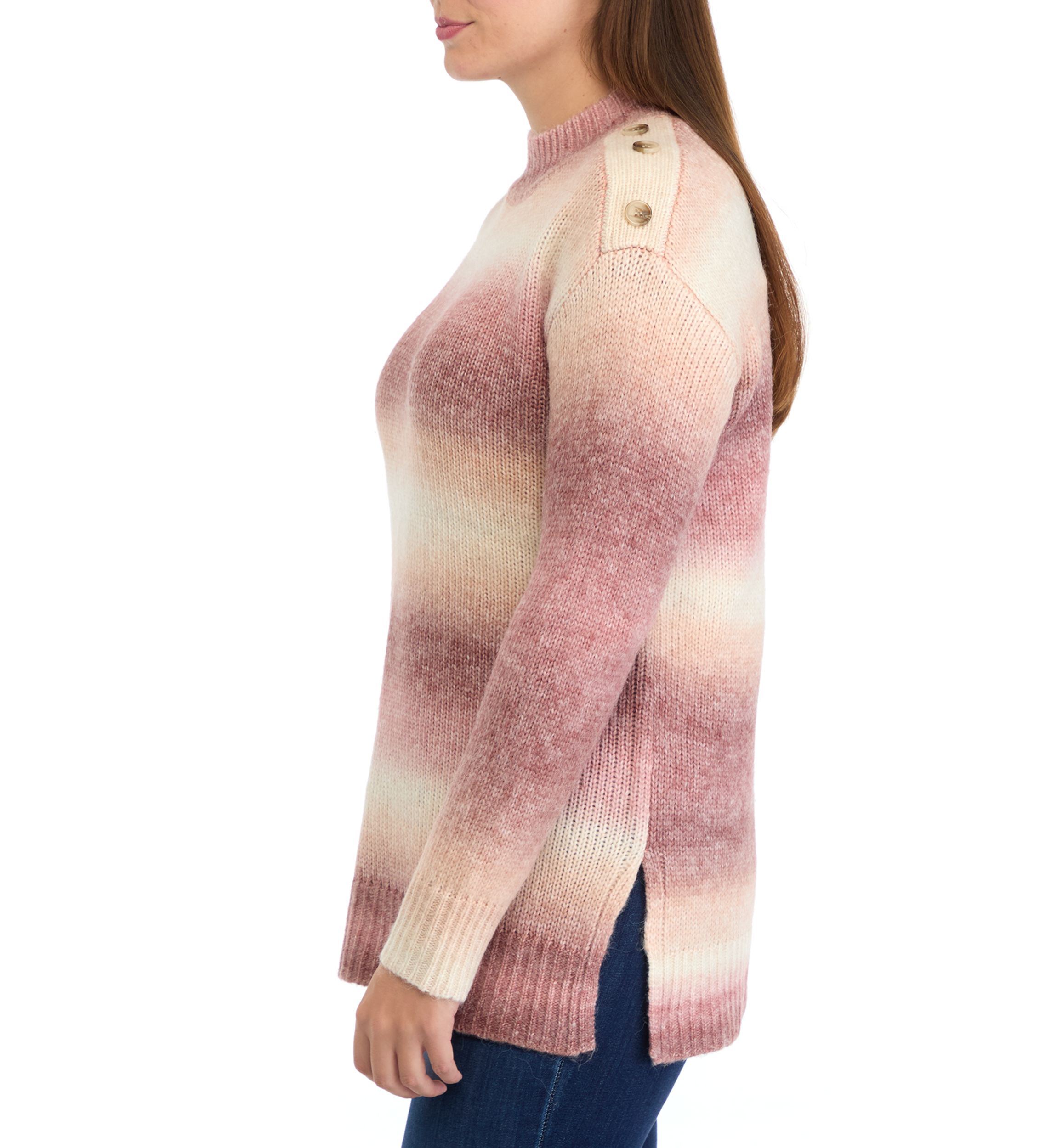 Womens Long Sleeve Ombré Button Shoulder Sweater