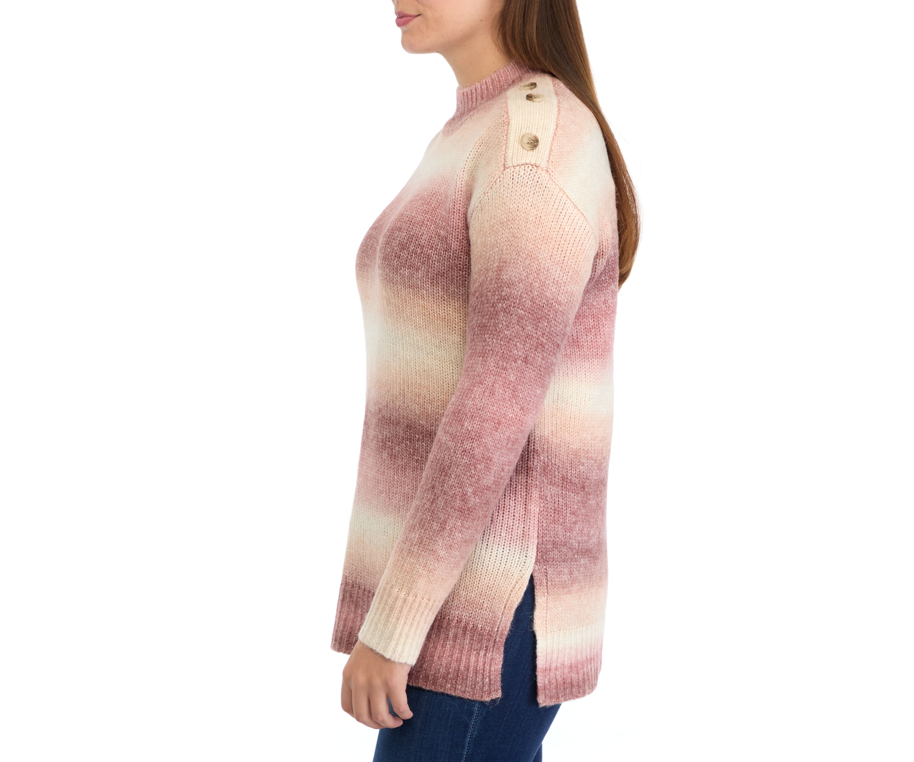 Womens Long Sleeve Ombré Button Shoulder Sweater