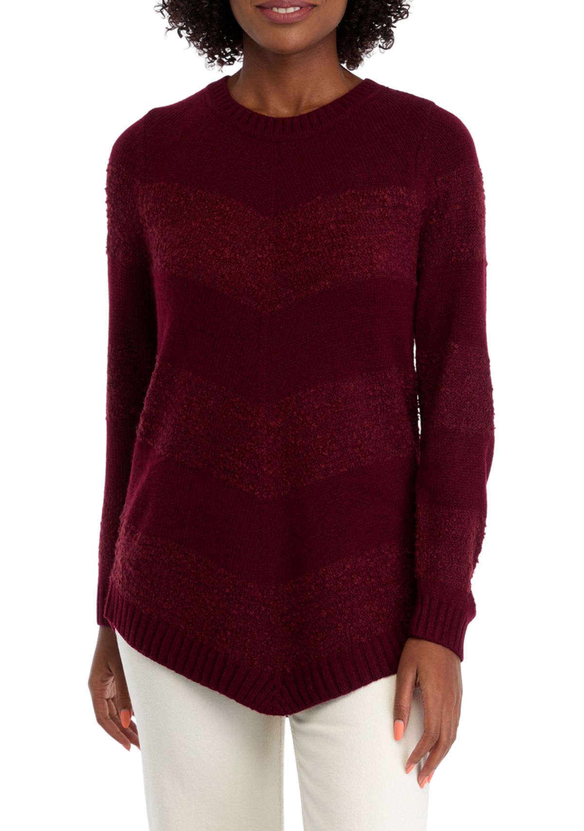 Womens Asymmetrical Hem Chevron Sweater