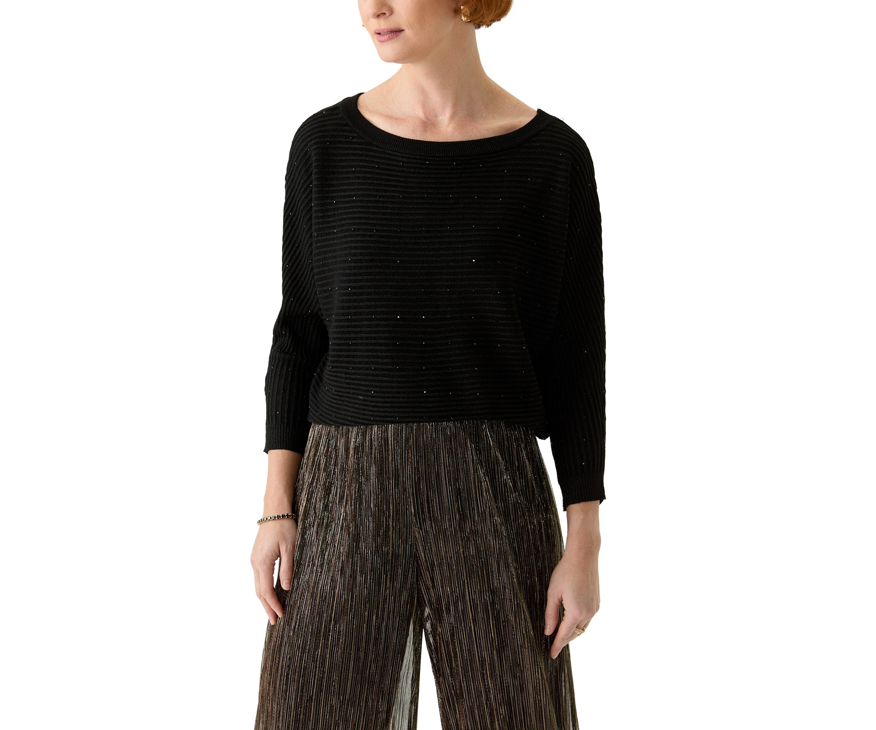 Womens 3/4 Sleeve Shine Dolman Sweater 