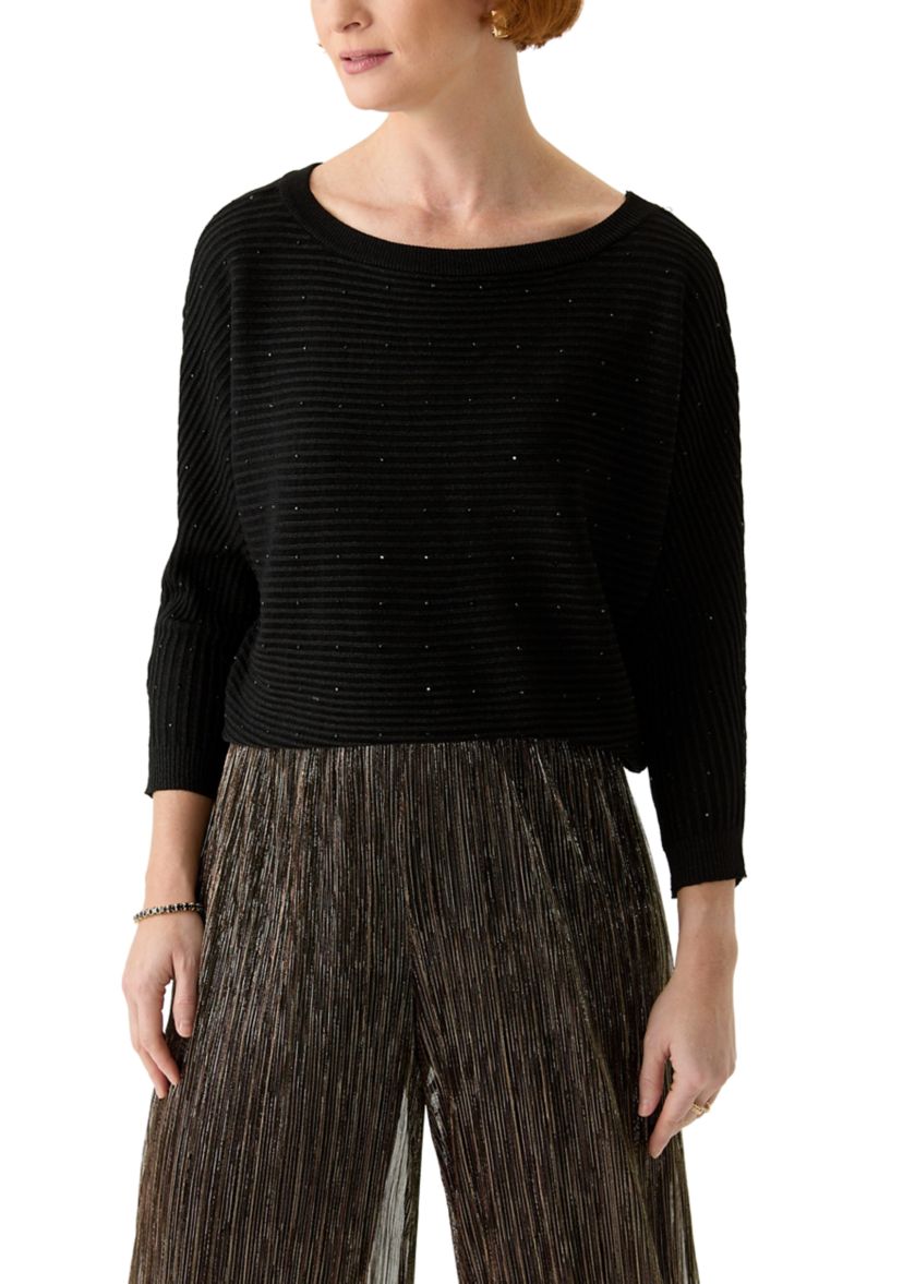 Womens 3/4 Sleeve Shine Dolman Sweater 
