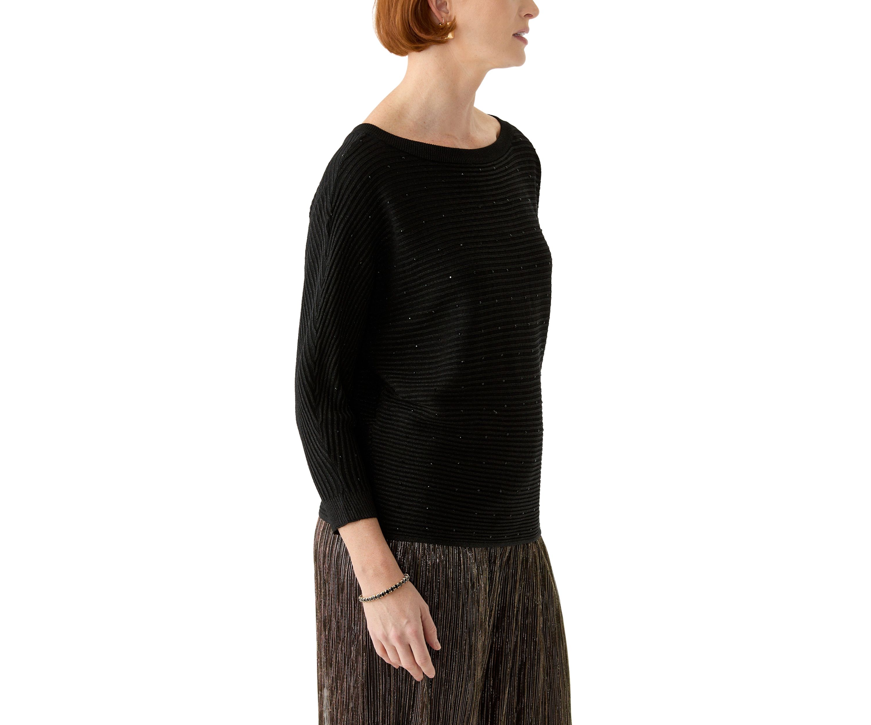 Womens 3/4 Sleeve Shine Dolman Sweater 
