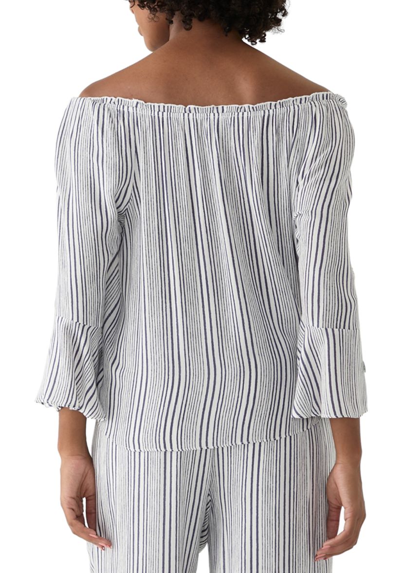 Womens Off the Shoulder Striped Tie Front Blouse