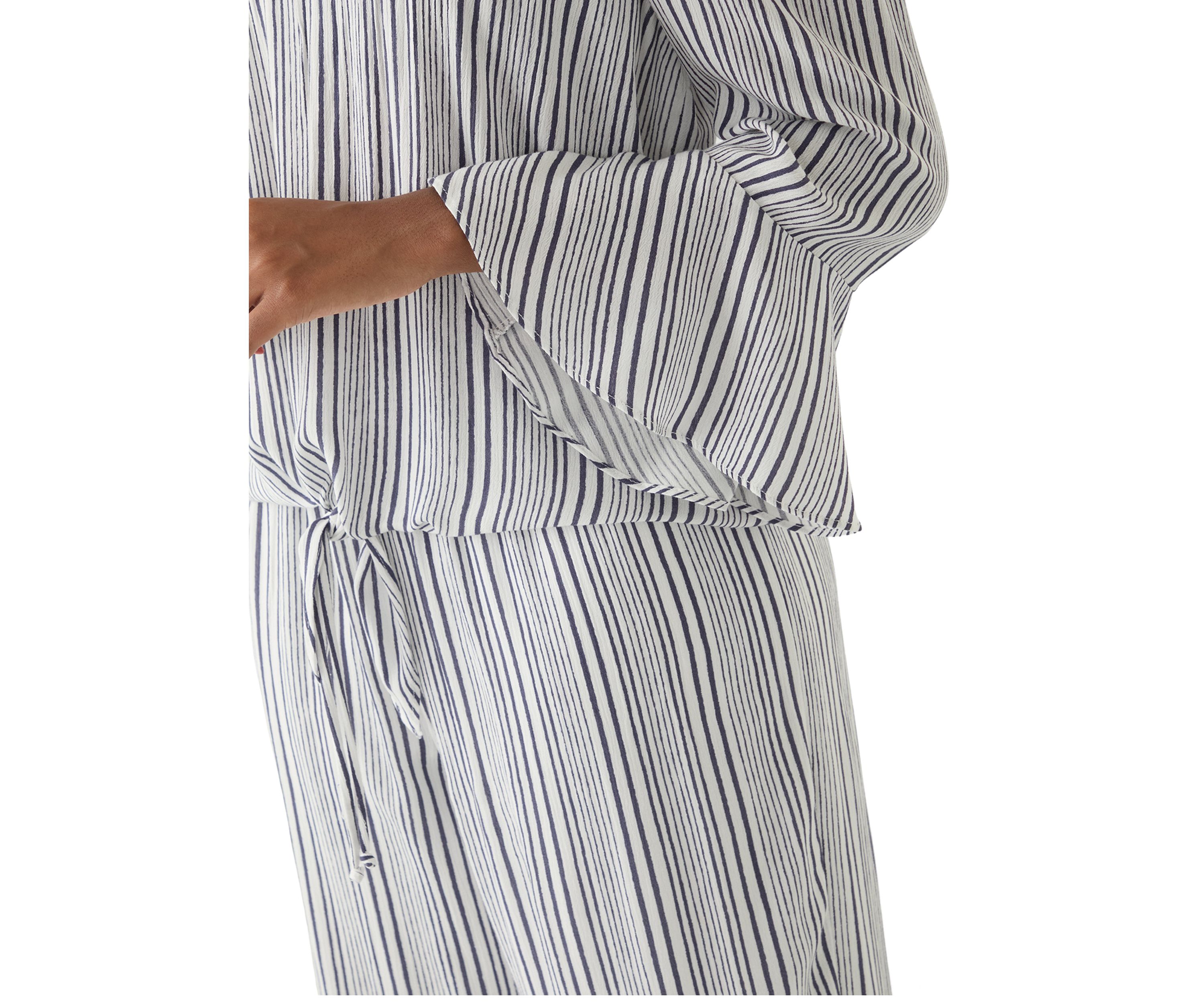 Womens Off the Shoulder Striped Tie Front Blouse