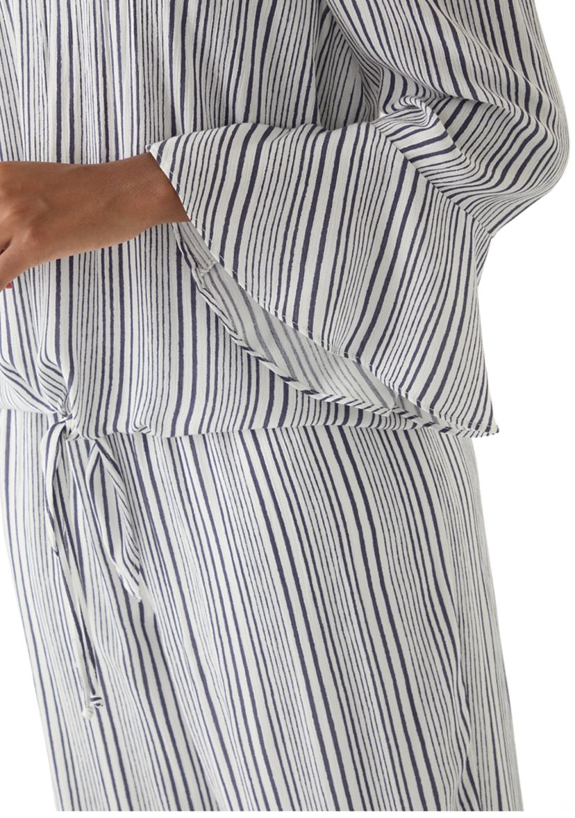 Womens Off the Shoulder Striped Tie Front Blouse