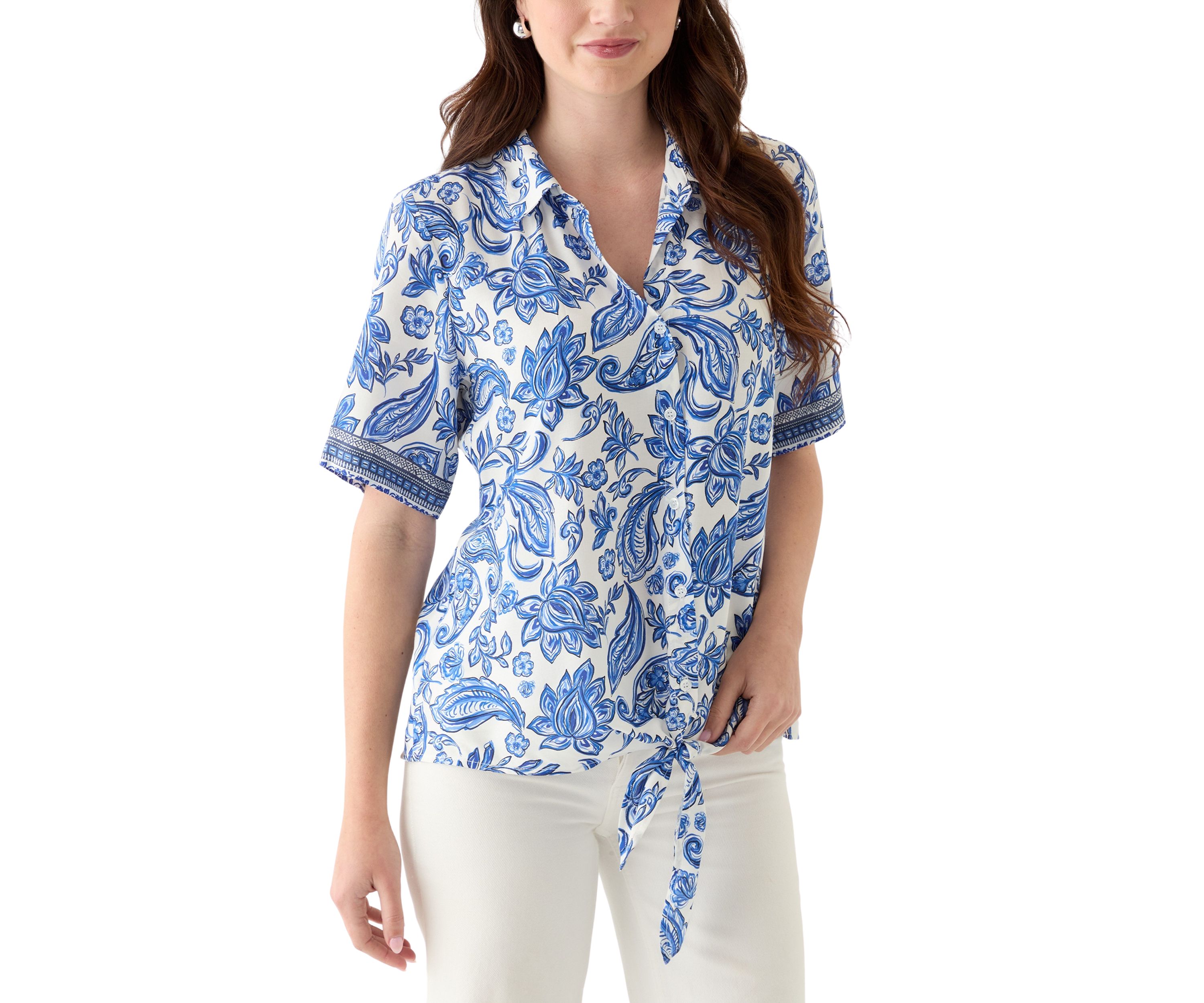 Womens Printed Button Down Blouse