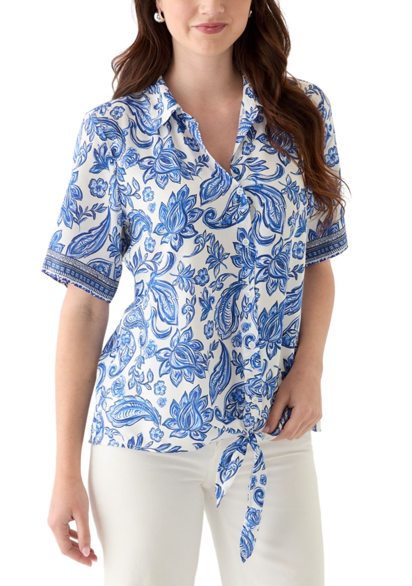 Womens Printed Button Down Blouse