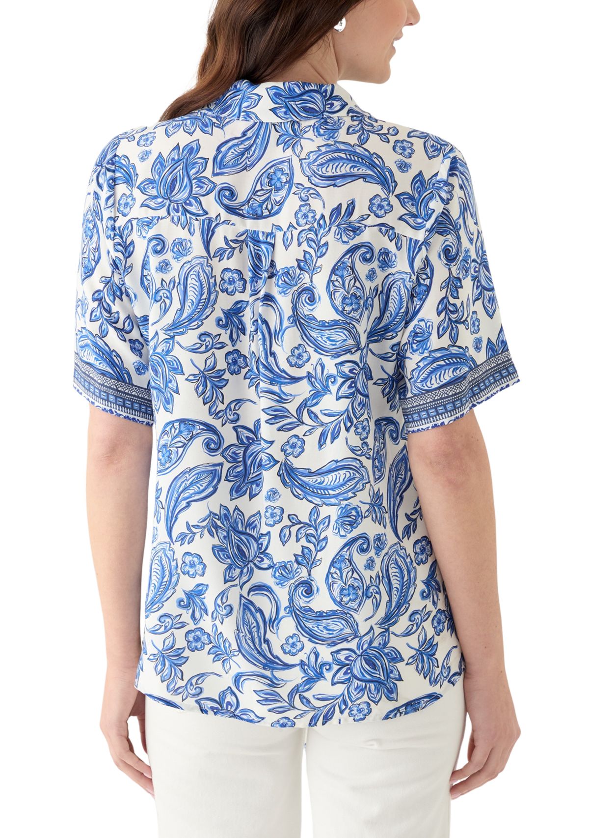 Womens Printed Button Down Blouse