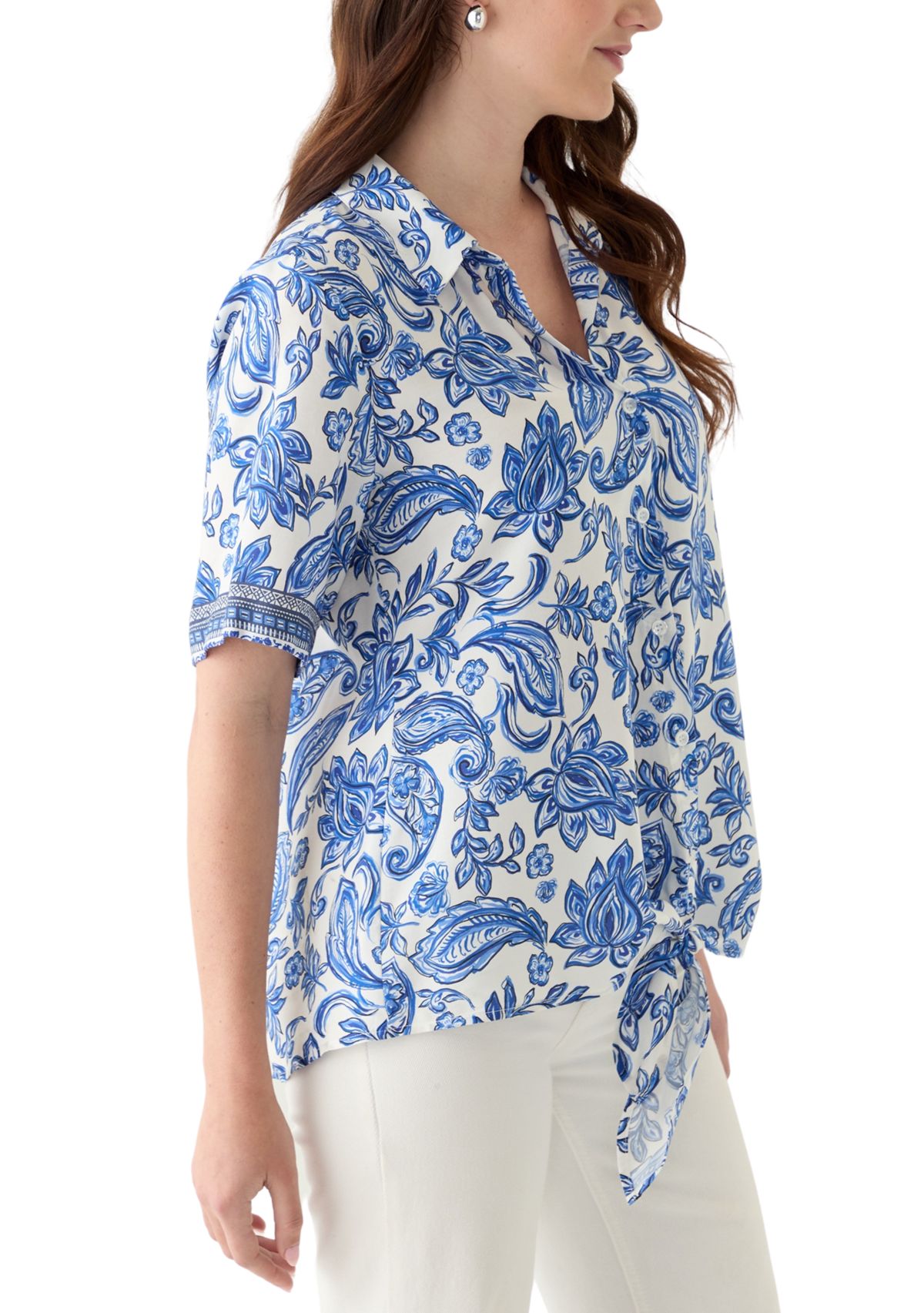 Womens Printed Button Down Blouse