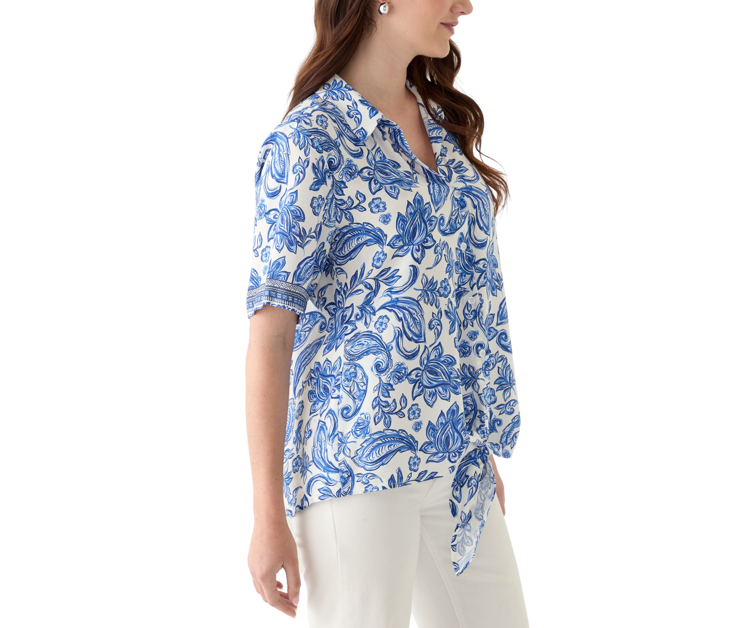 Womens Printed Button Down Blouse
