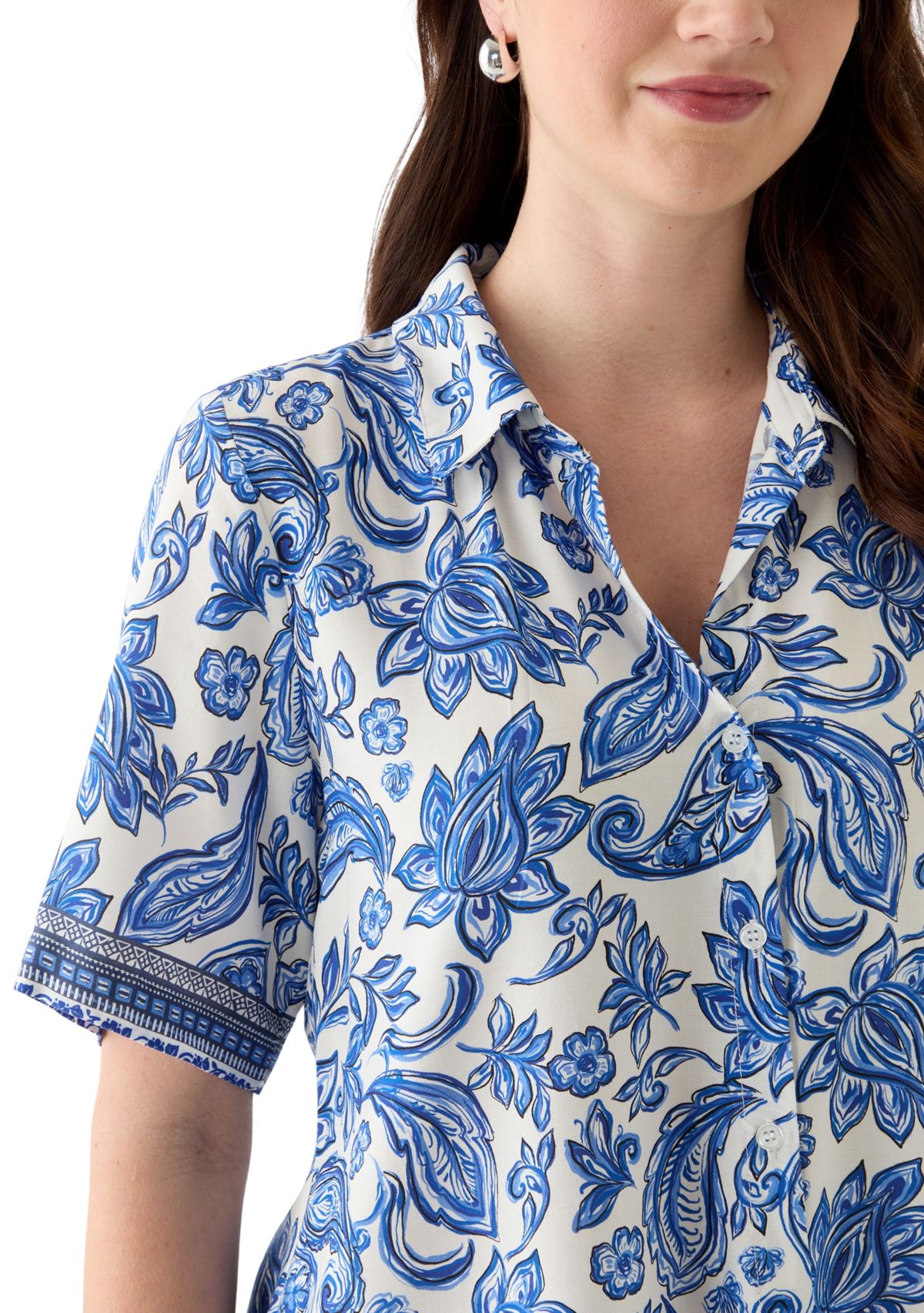 Womens Printed Button Down Blouse