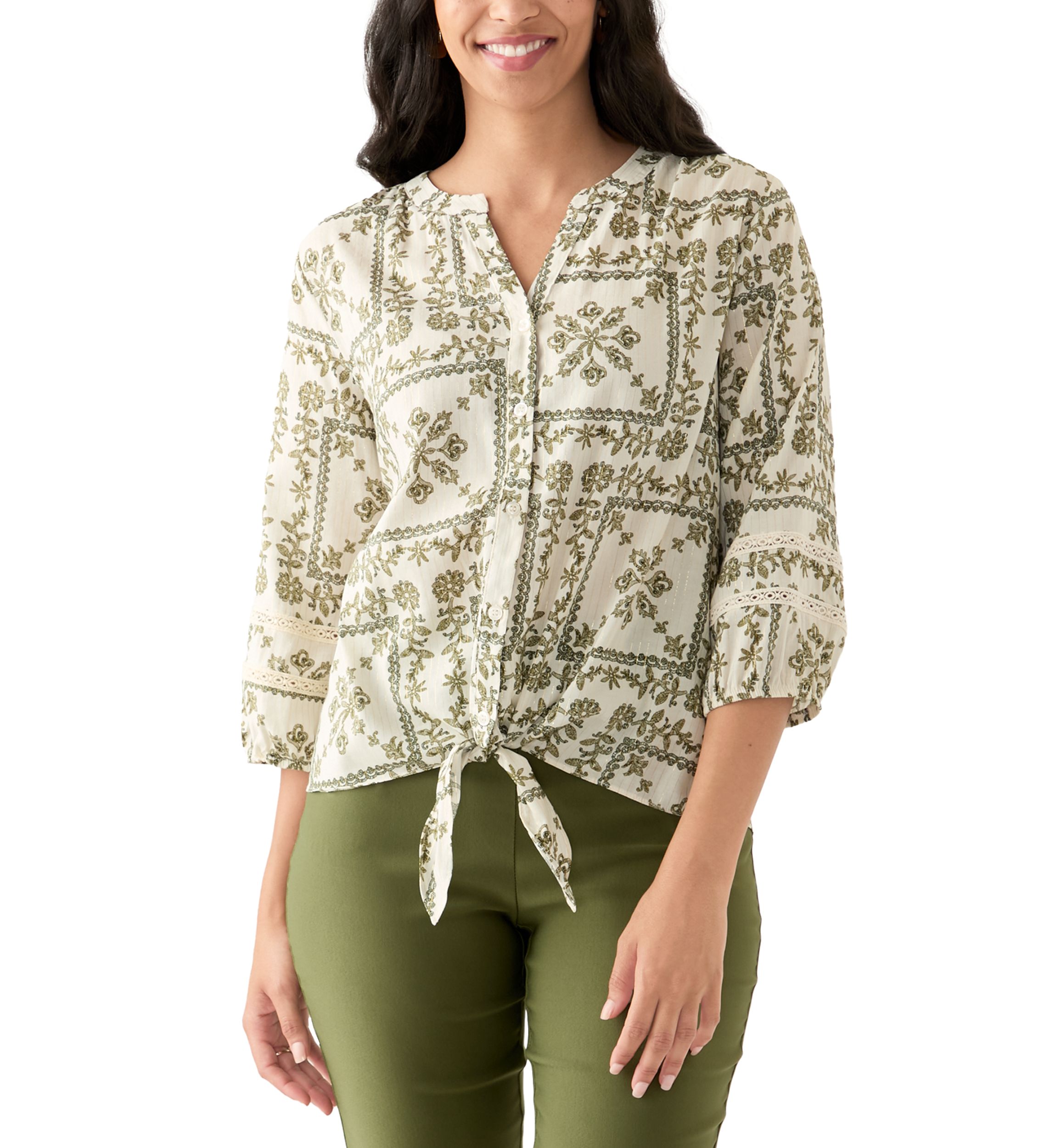 Womens 3/4 Sleeve Printed Top