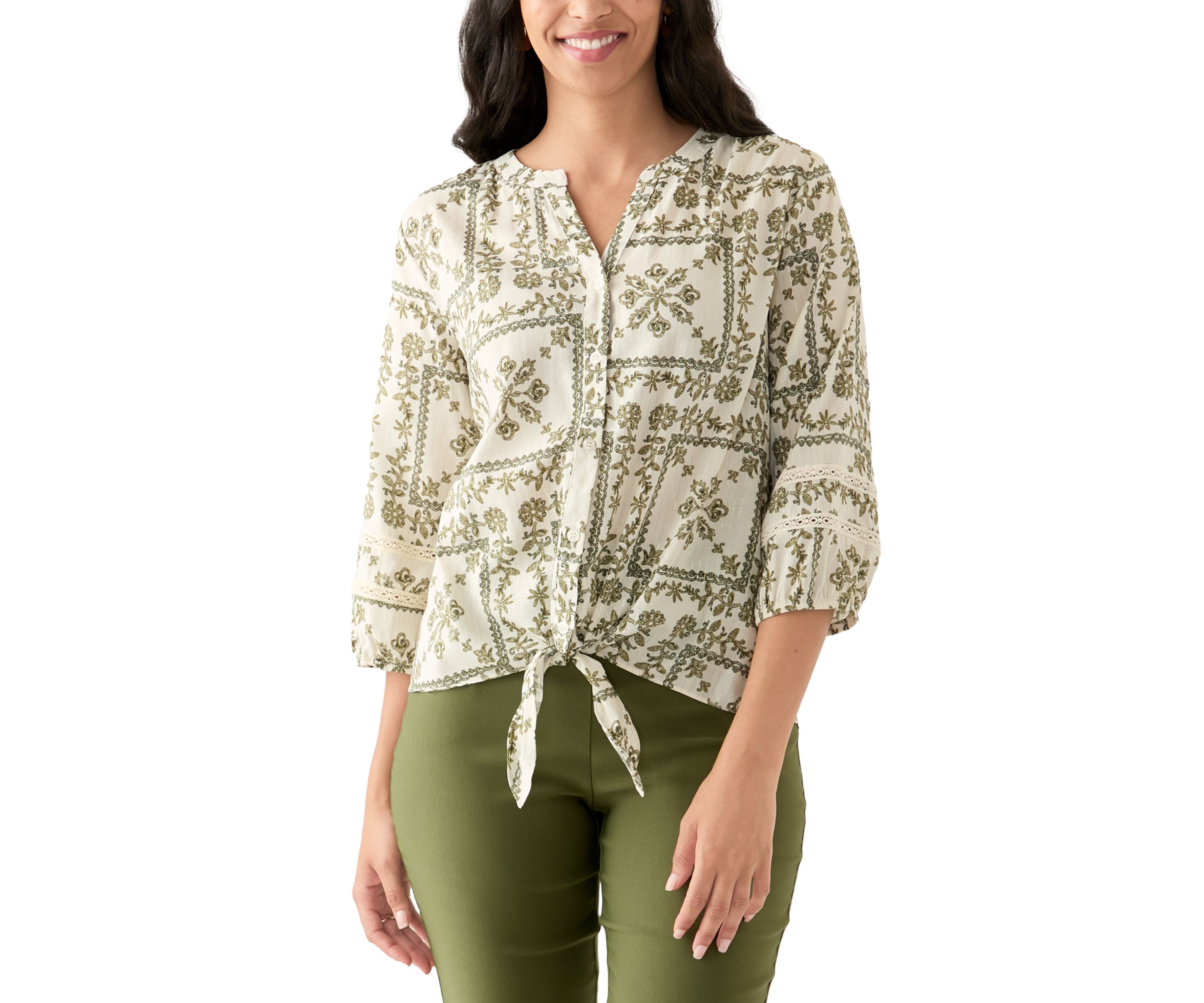 Womens 3/4 Sleeve Printed Top